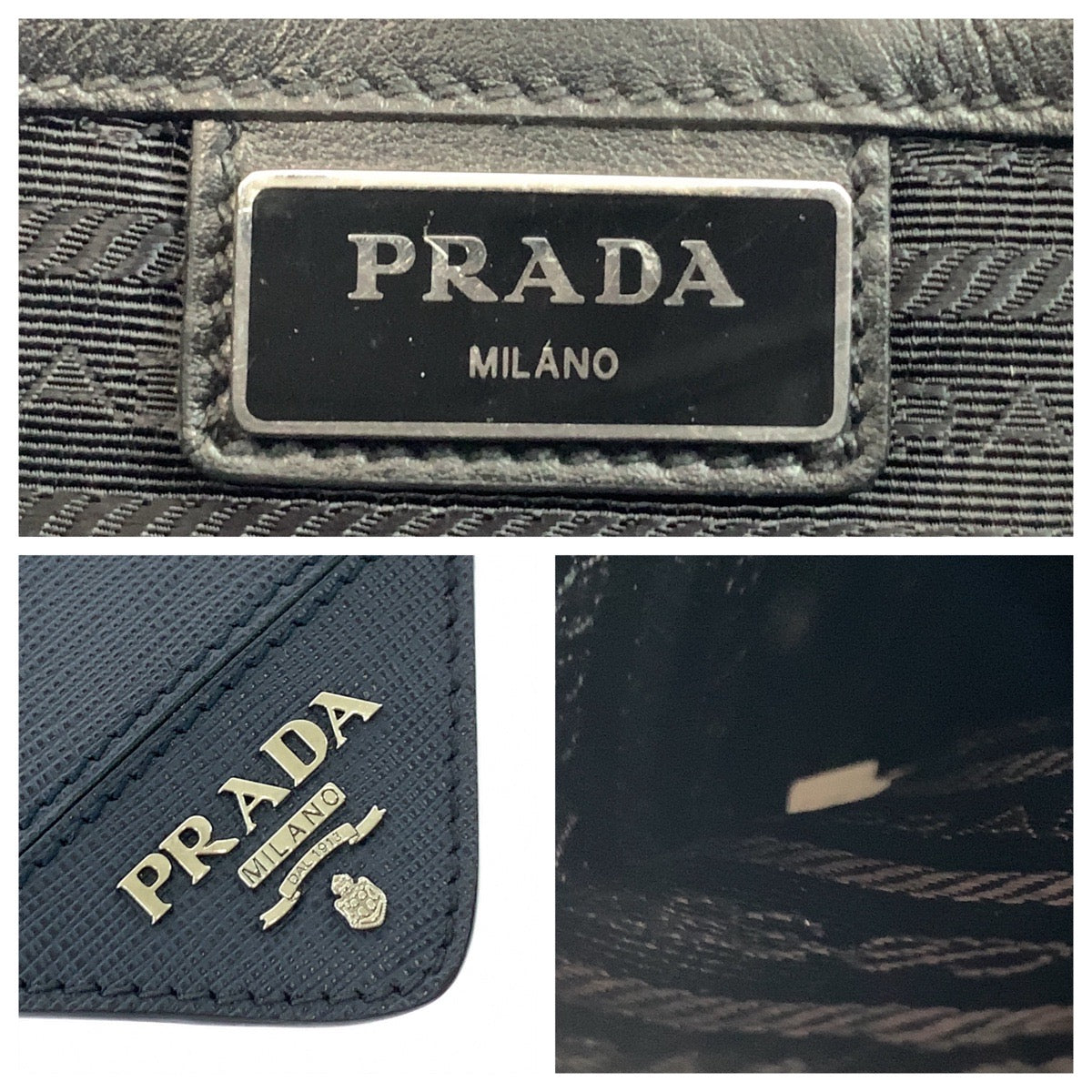 PRADA Clutch bag 2VF056 leather Navy SilverMetal Clutch bag business bag Safiano logo mens