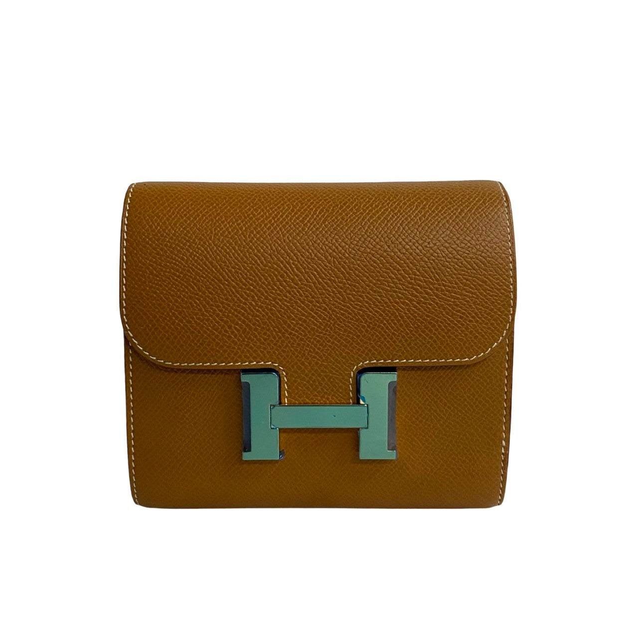 HERMES Bifold Wallet Epsom Brown logo Metal Constance Compact Women