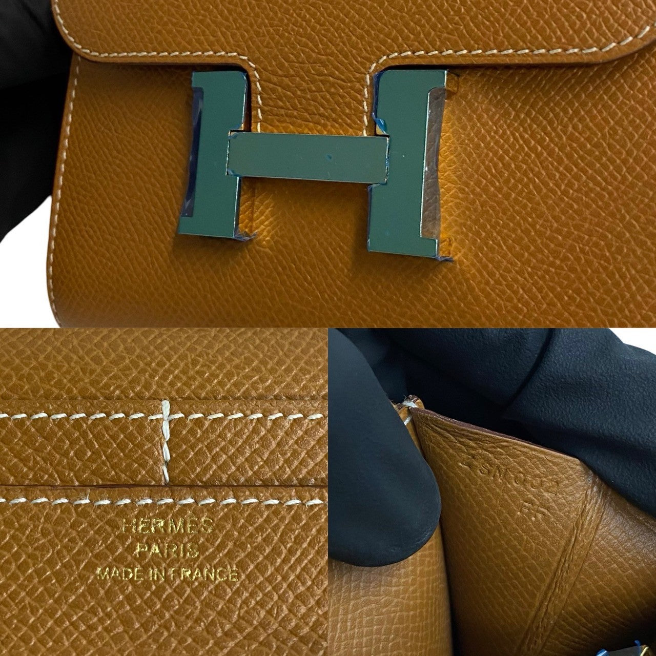HERMES Bifold Wallet Epsom Brown logo Metal Constance Compact Women