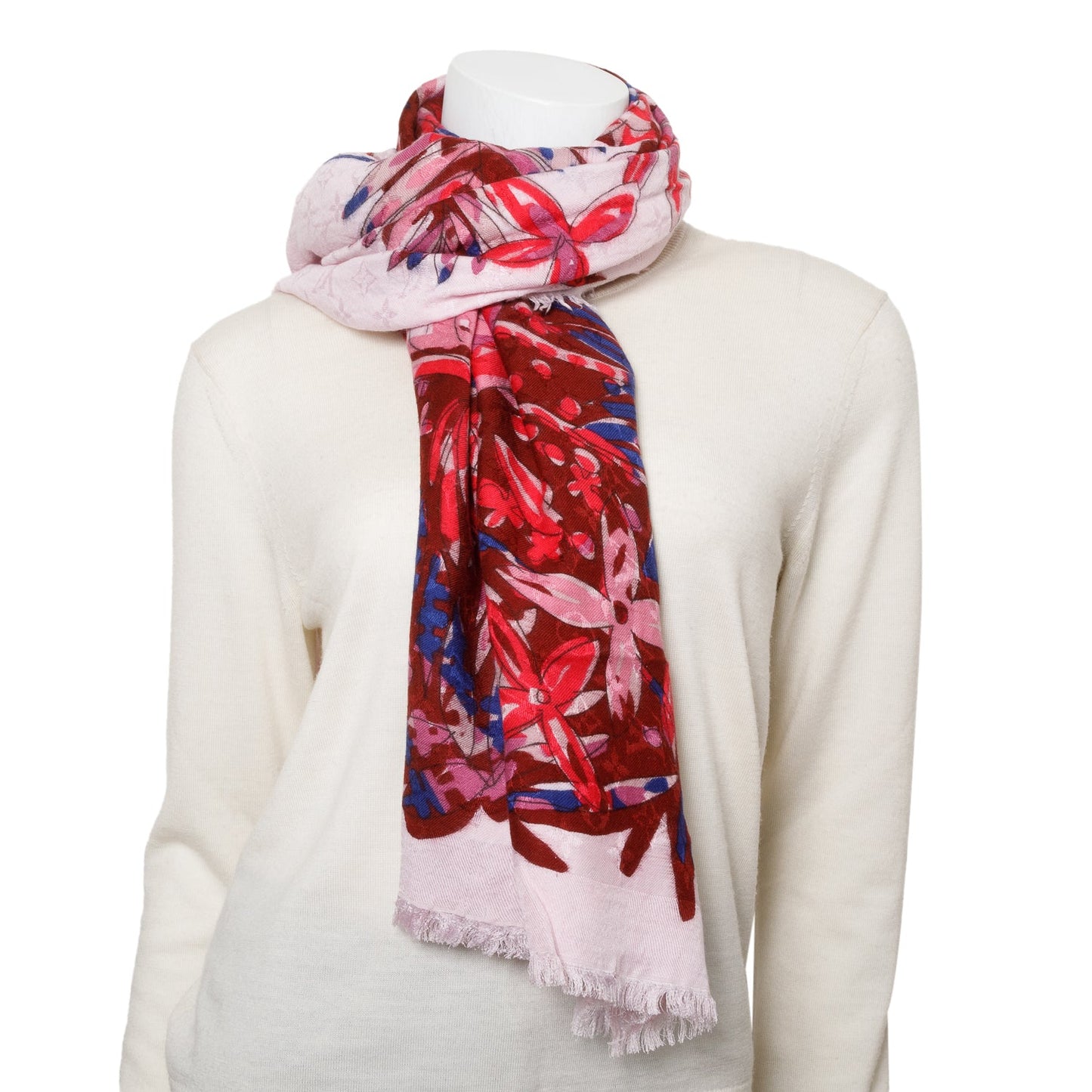 Louis Vuitton Pink Multicolor Silk/Wool Shawl Scarf