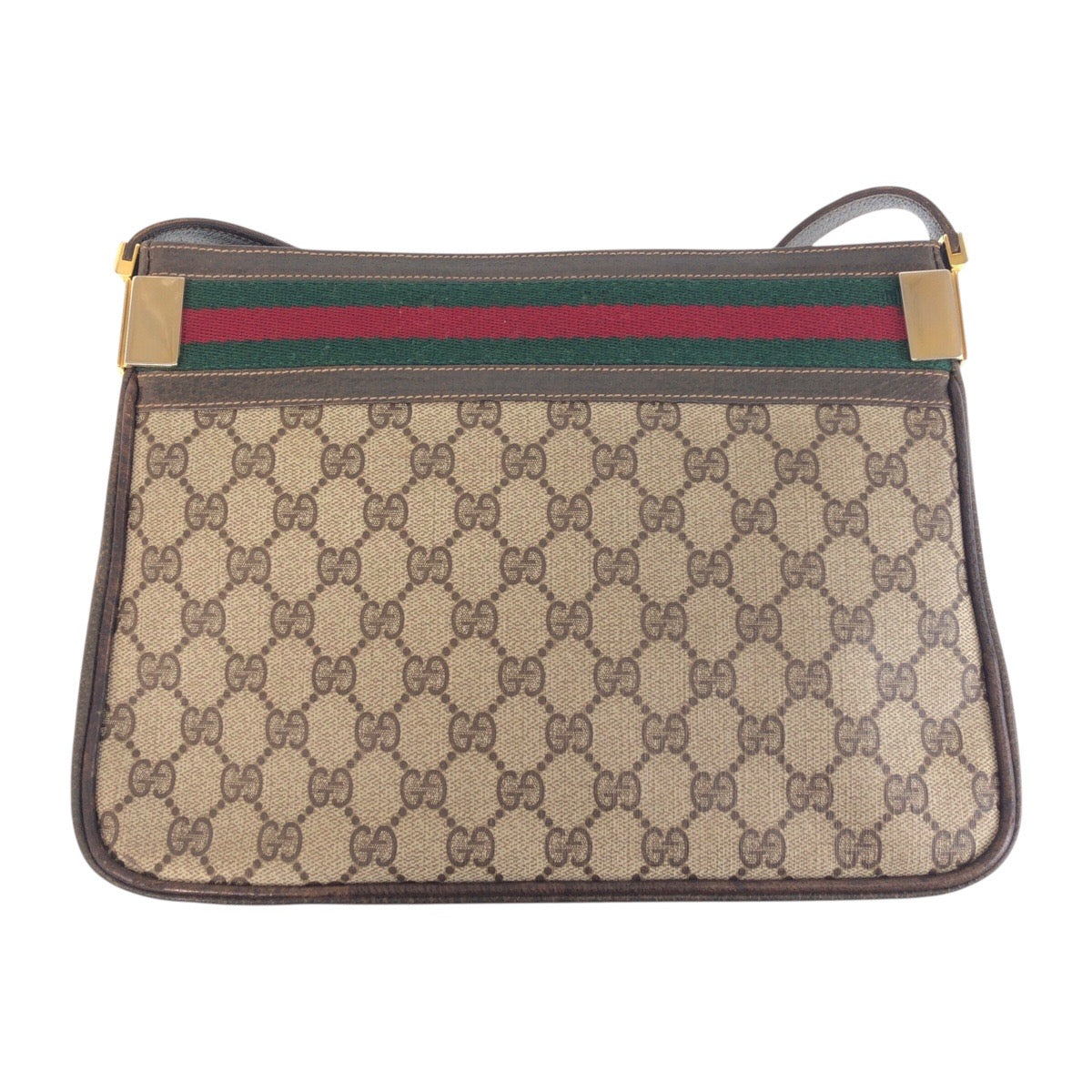 GUCCI Shoulder Bag GG Supreme canvas, leather Beige Brown Gold Metal Shoulder Bag Old Gucci Shelly Line Women