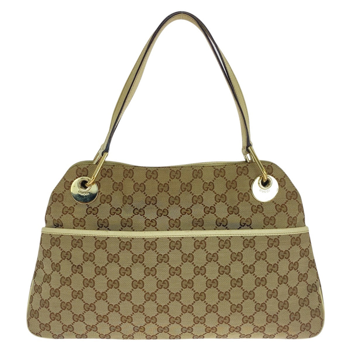 GUCCI Tote Bag GG canvas, leather Beige Ivory Gold Metal Tote Bag Shoulder Bag Women