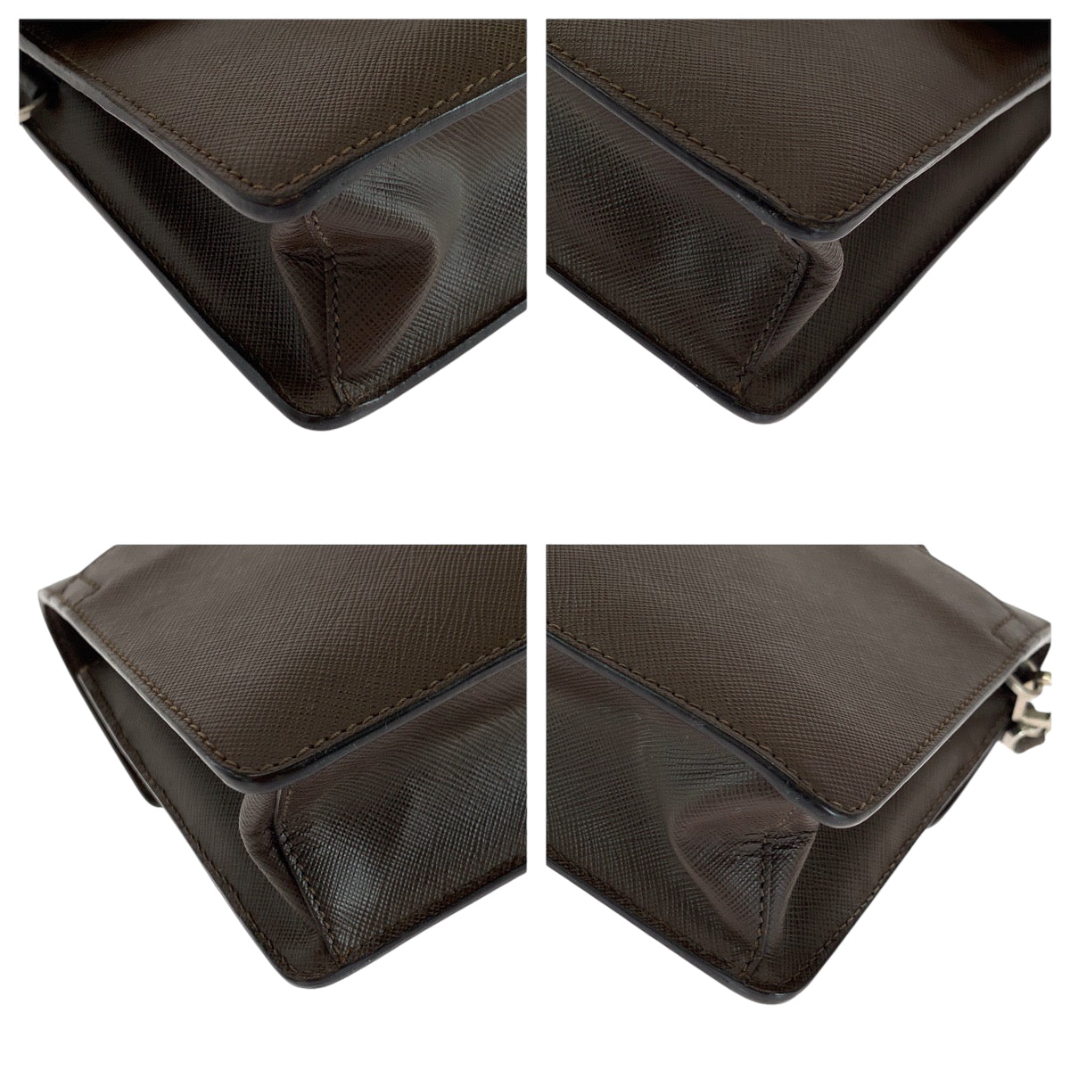 PRADA Clutch bag leather Brown Silver Metal Clutch bag business bag Safiano Triangle With logo mens