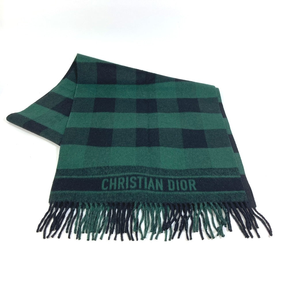 Dior Scarf 95CHE200100 Wool, Angora green logo fringe Check Pattern Women