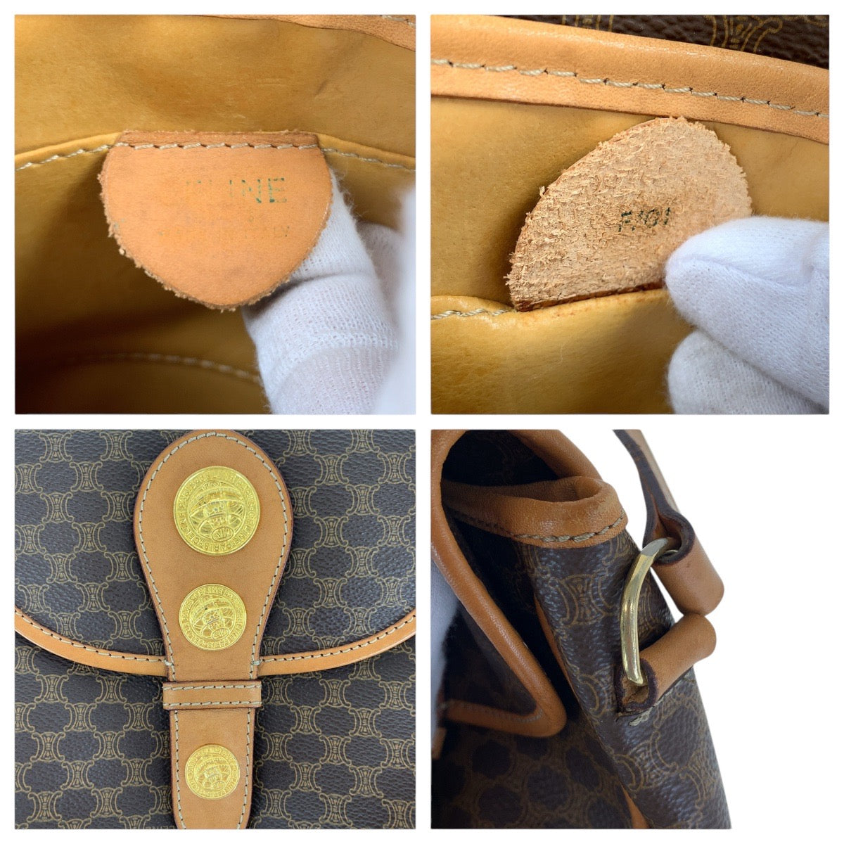 CELINE Shoulder Bag PVC, Leather Brown Gold Metal Shoulder Bag pochette Macadam Medal Women