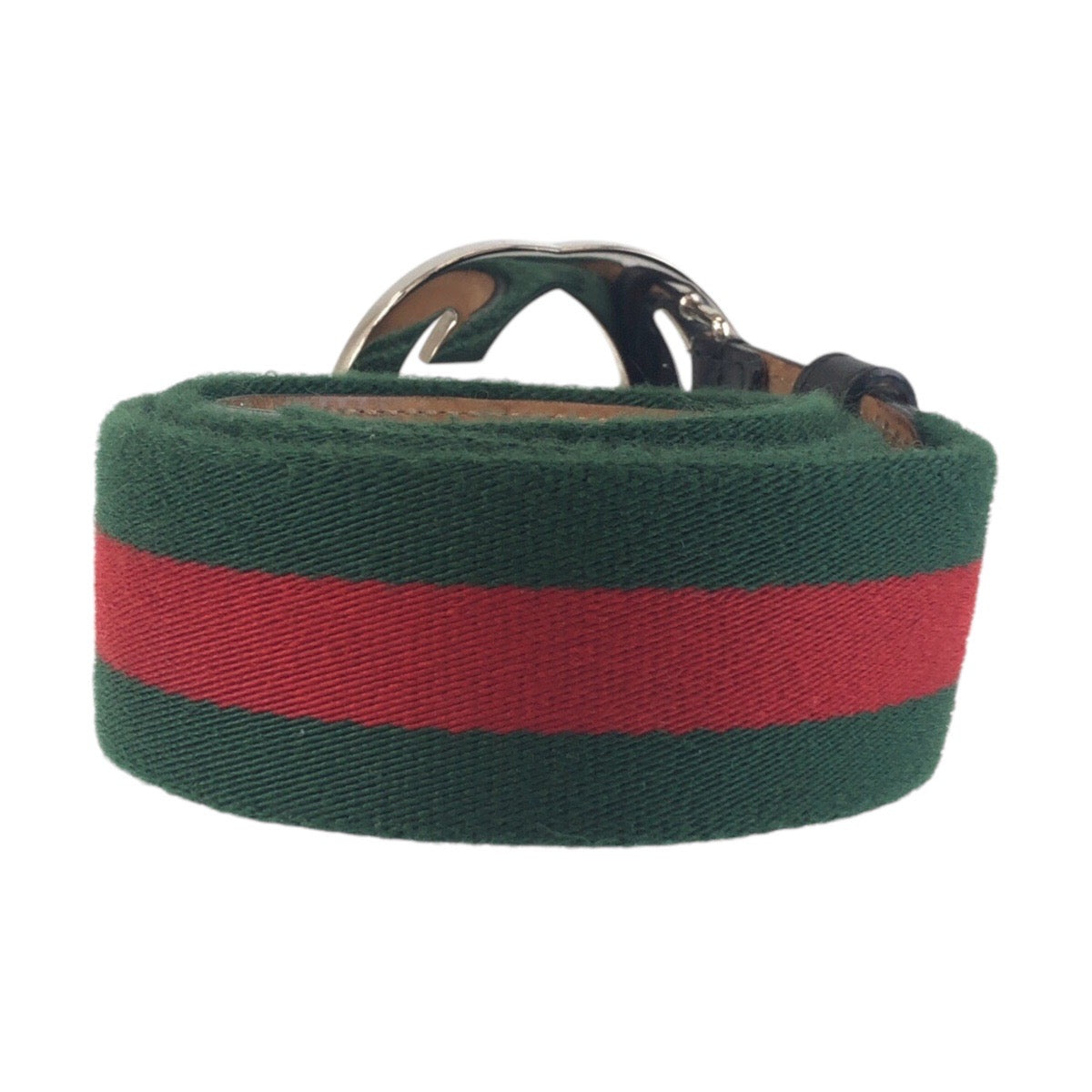 GUCCI belt 411924 Canvas, Leather Green Black SilverMetal Belts Unisex Sherry line Interlocking mens 34