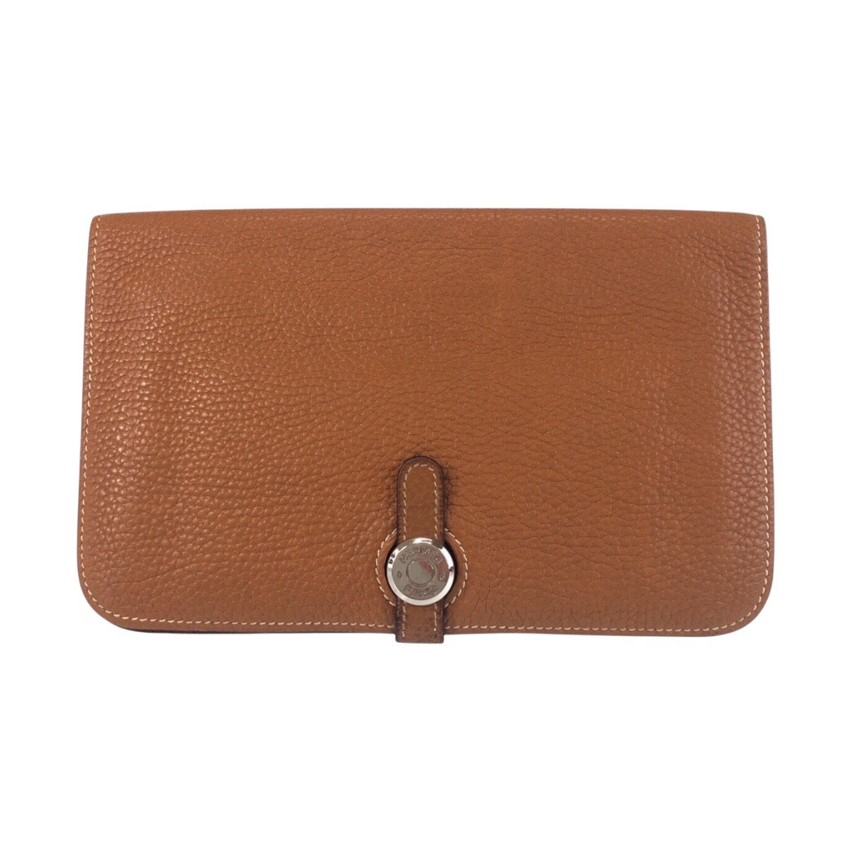 HERMES Long Wallet Purse Taurillon Clemence Gold Brown Camel SilverMetal Long Wallet Purse Long wallet unisex Dogon GM Women
