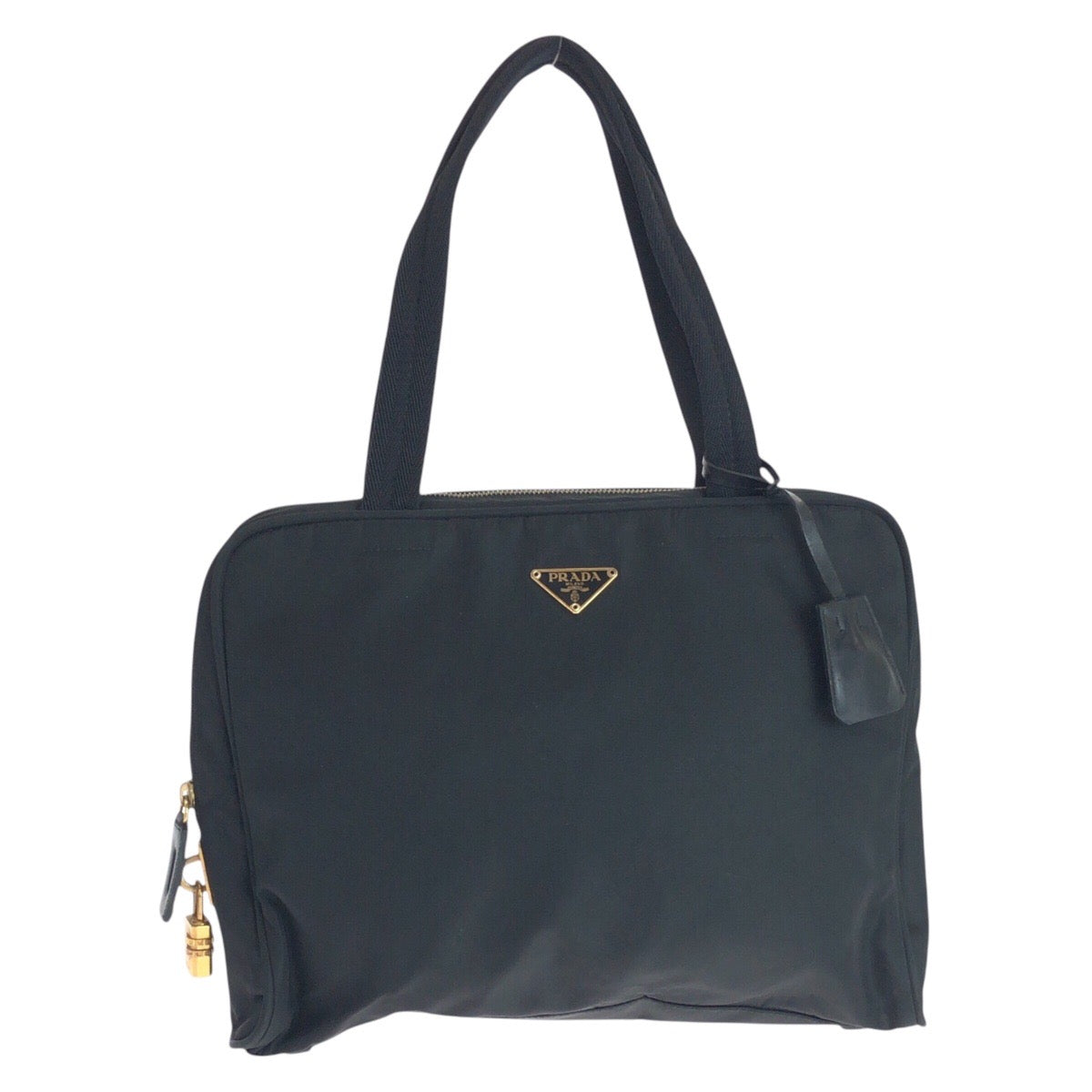 PRADA Tote Bag Nylon Black GoldMetal Tote Bag Shoulder Bag Test Triangle With logo Women