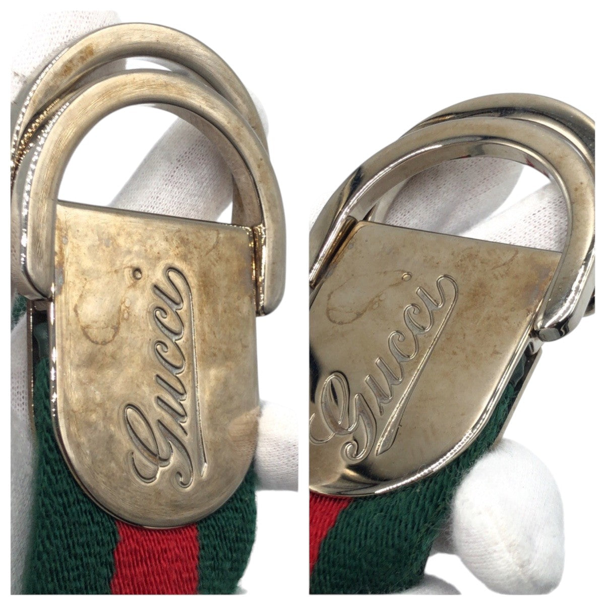 GUCCI belt 189812 35 34 cotton Green Red Silver Belts Unisex Sherry line mens