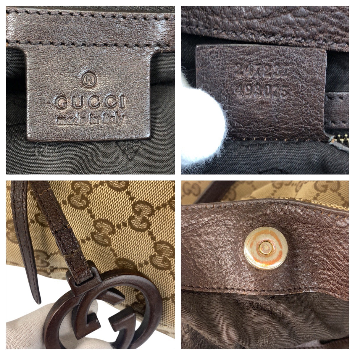 GUCCI Tote Bag 247237 GG canvas, leather Beige Brown Gold Metal Tote Bag Shoulder Bag Women