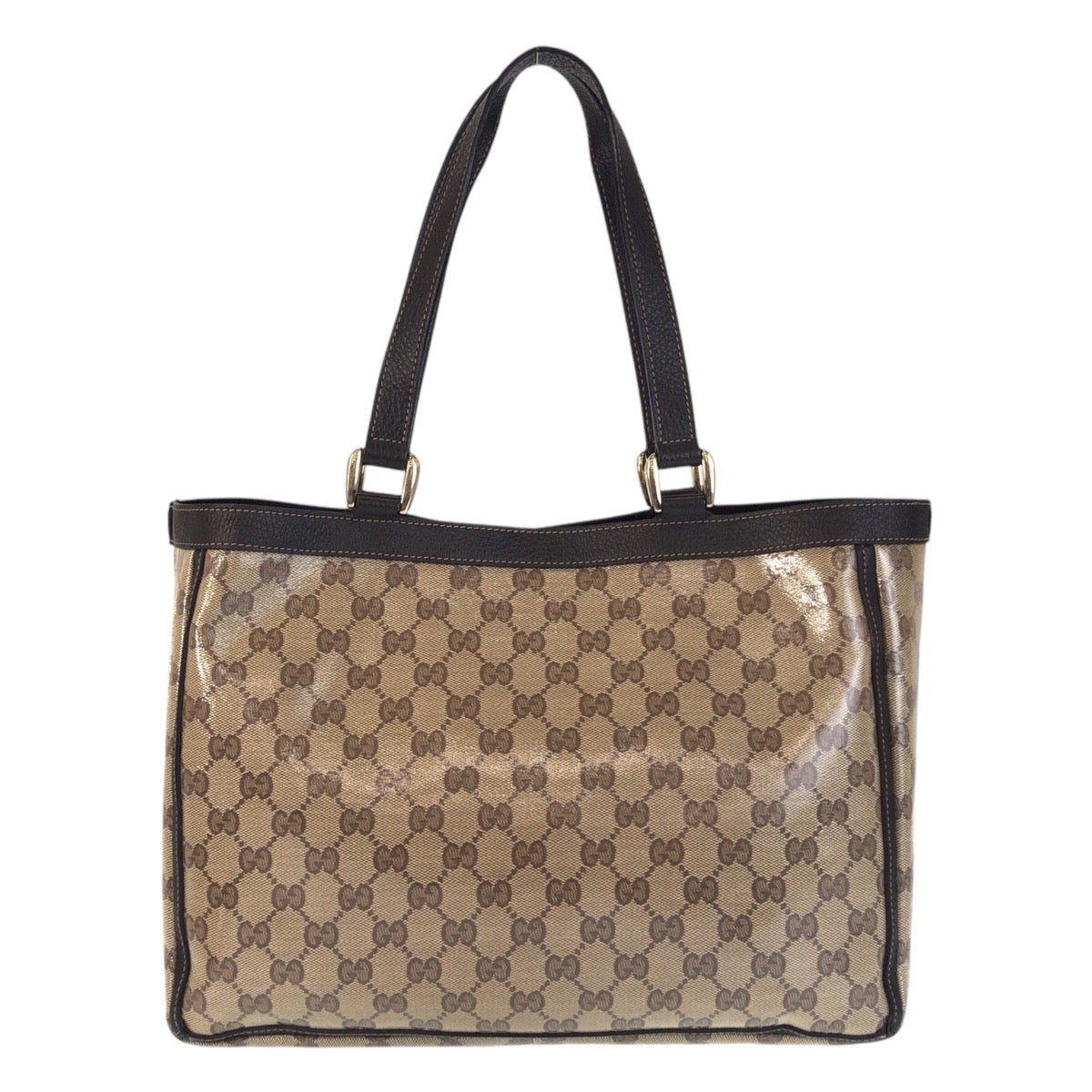 GUCCI Tote Bag 268639 Coated canvas, leather Beige Brown Gold Metal Tote Bag Shoulder Bag GG crystal Women