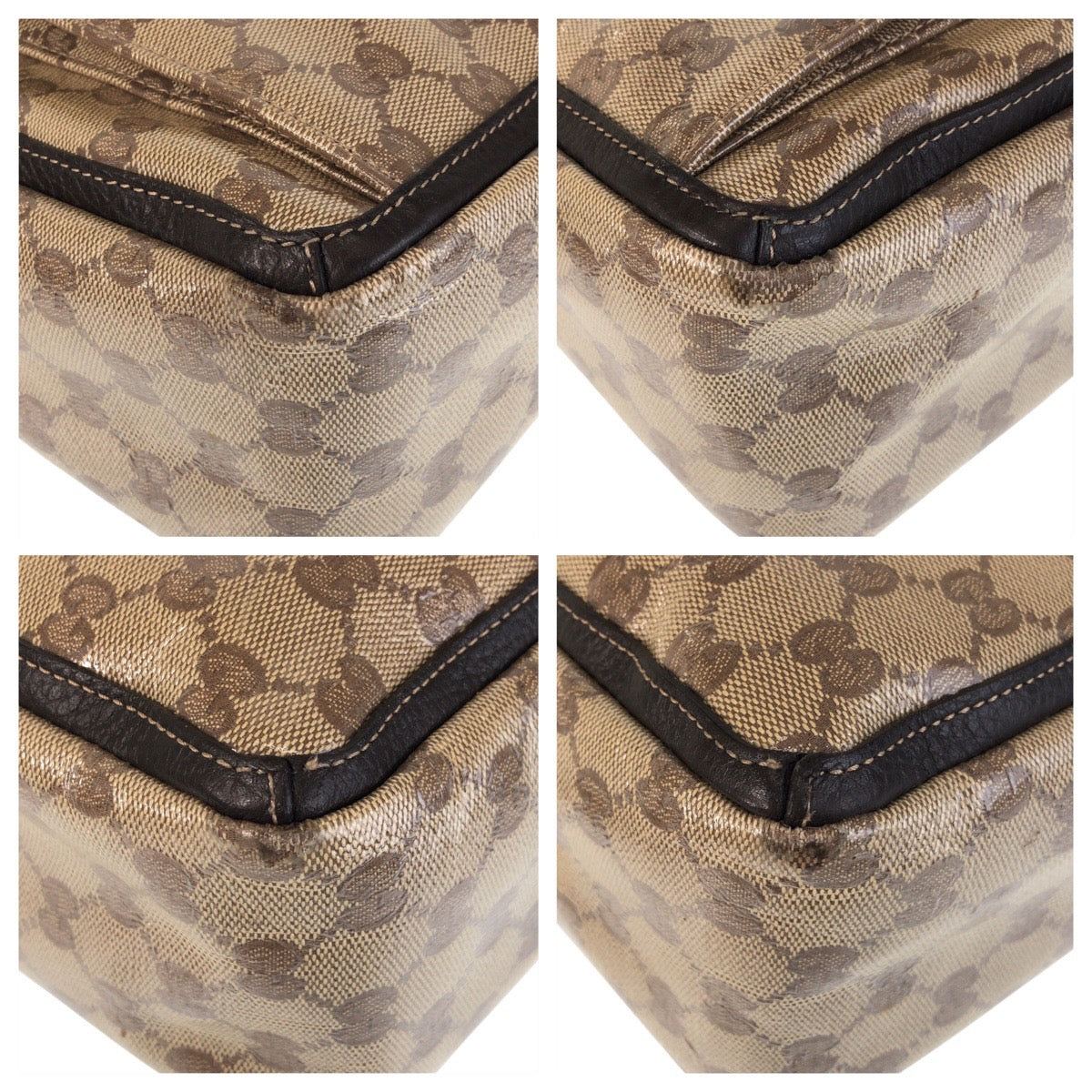 GUCCI Tote Bag 268639 Coated canvas, leather Beige Brown Gold Metal Tote Bag Shoulder Bag GG crystal Women