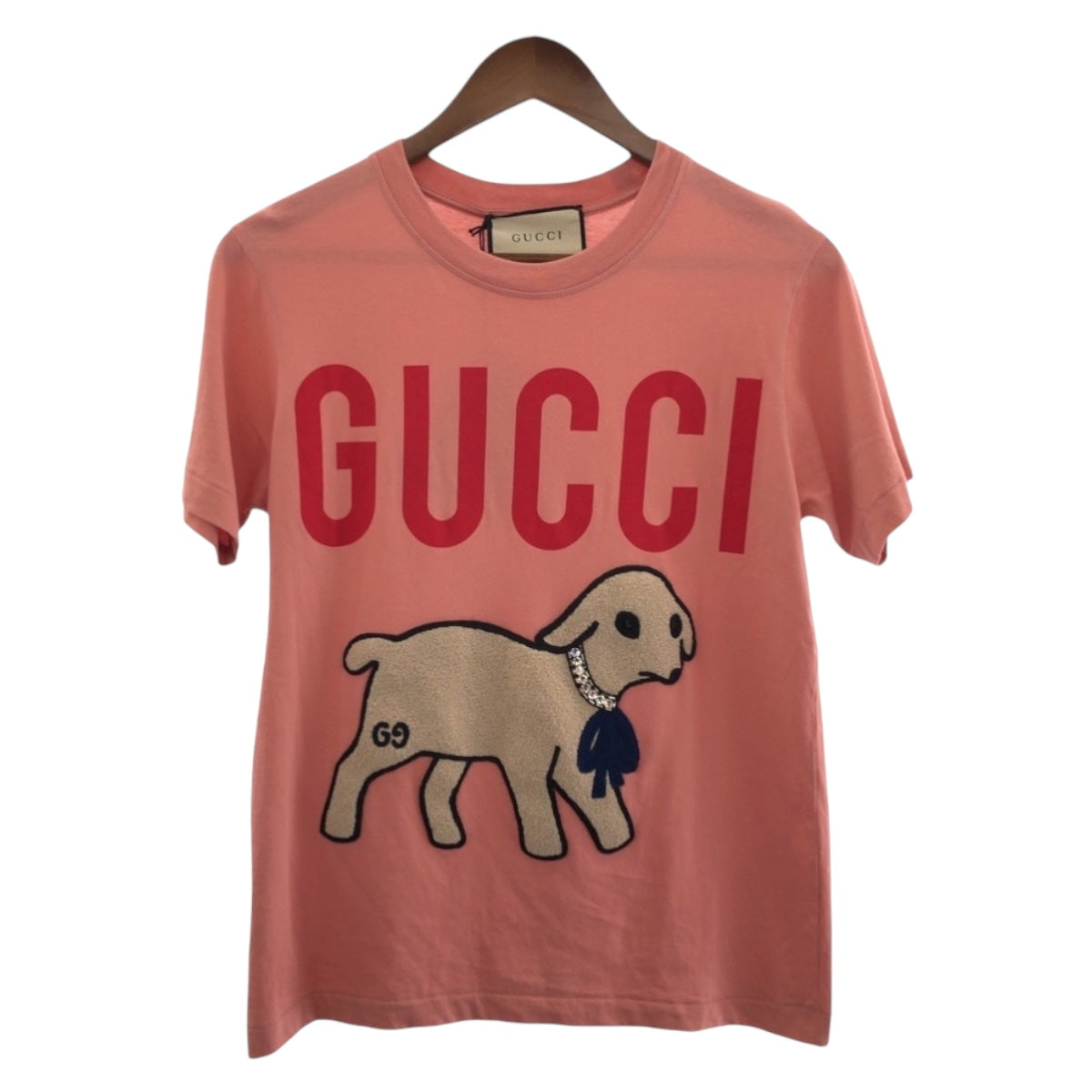 GUCCI Short sleeve T-shirt 580762 XJBSX cotton pink Embroidery Rhinestone Women XS