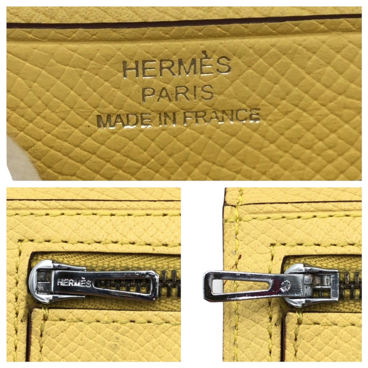 HERMES Long Wallet Purse Epsom Yellow SilverMetal Long Wallet Purse Beansufla Women