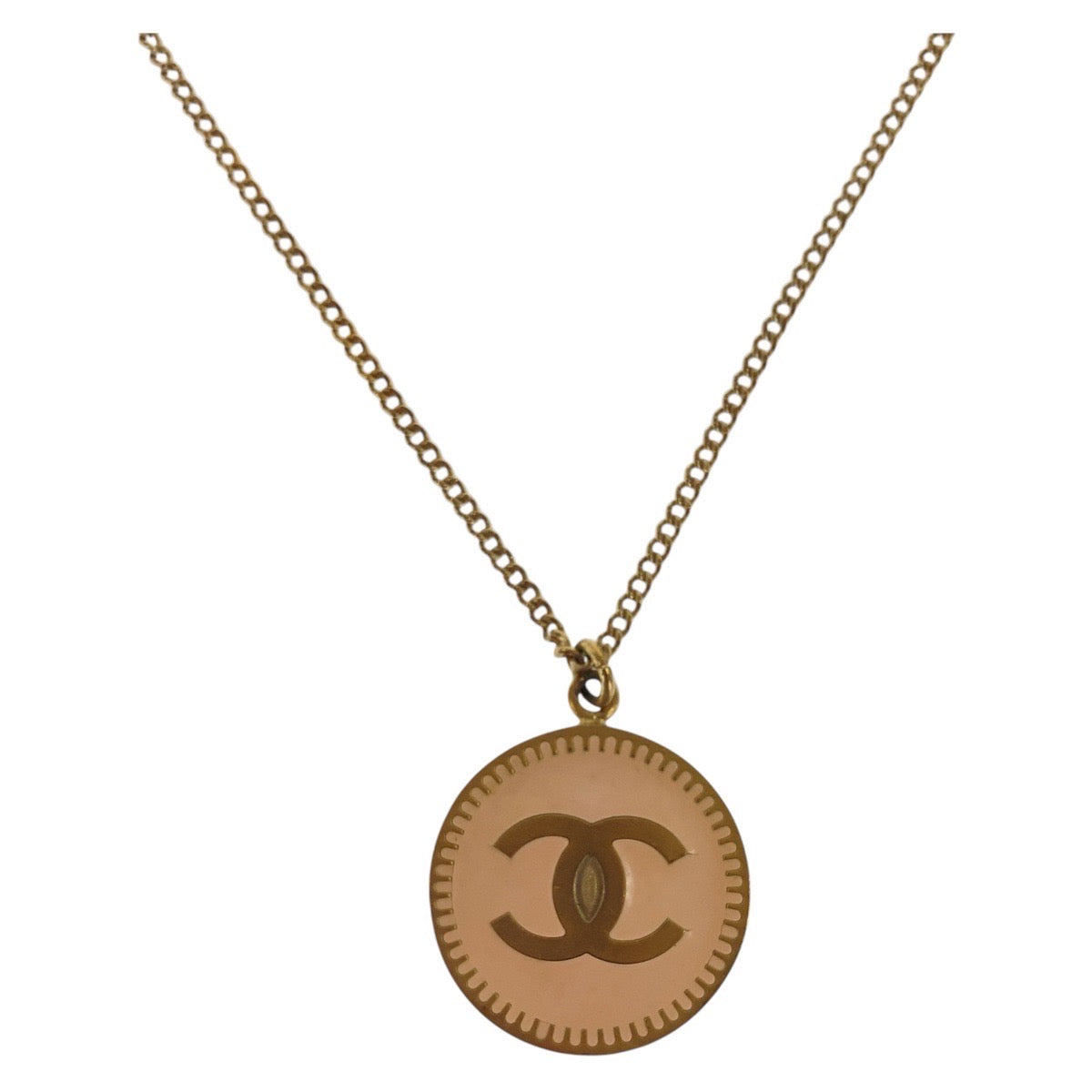 CHANEL Necklace metal Pink beige gold Necklace Round Necklace COCO Mark Women
