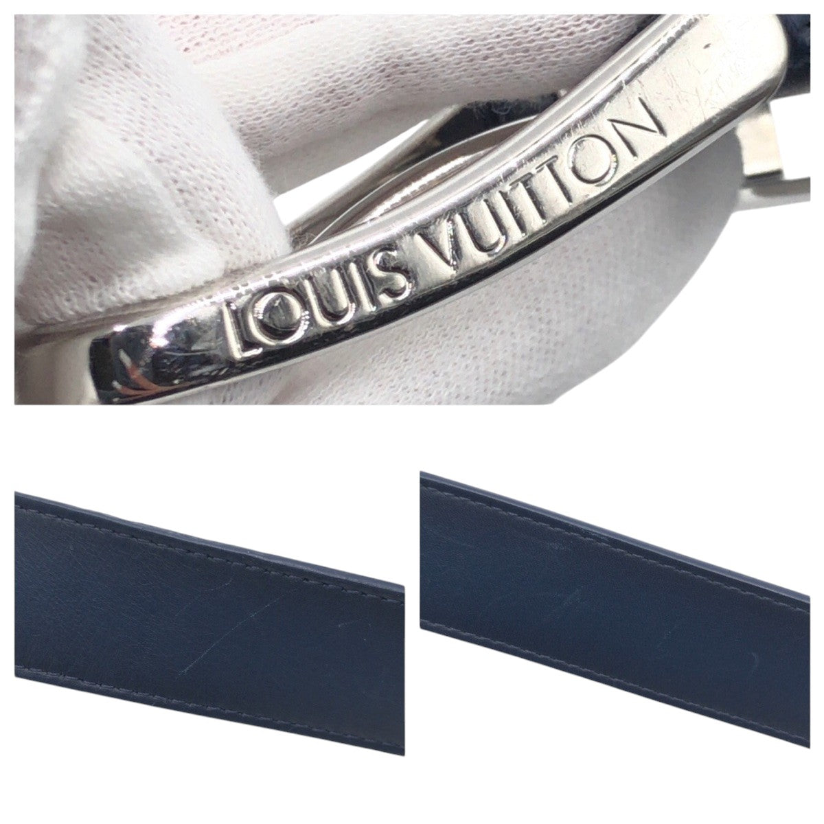 LOUIS VUITTON belt M0172 Leather, Metal Navy Silver Belts Unisex Sainteur Pont Neuf mens