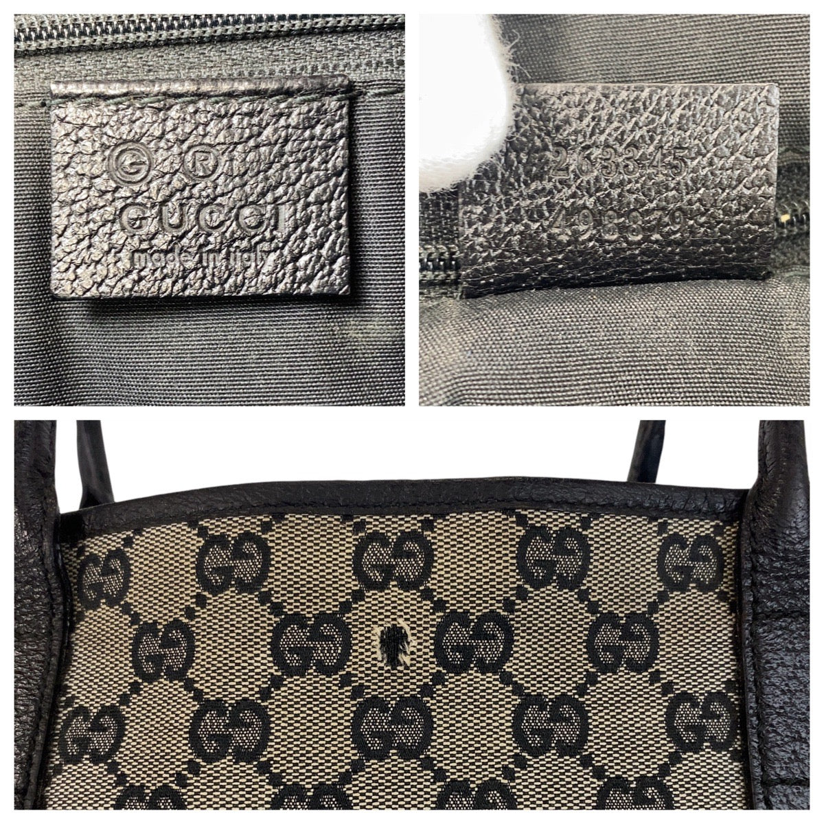 GUCCI Tote Bag 263345 GG canvas, leather gray black black Tote Bag Shoulder Bag Women(Unisex)