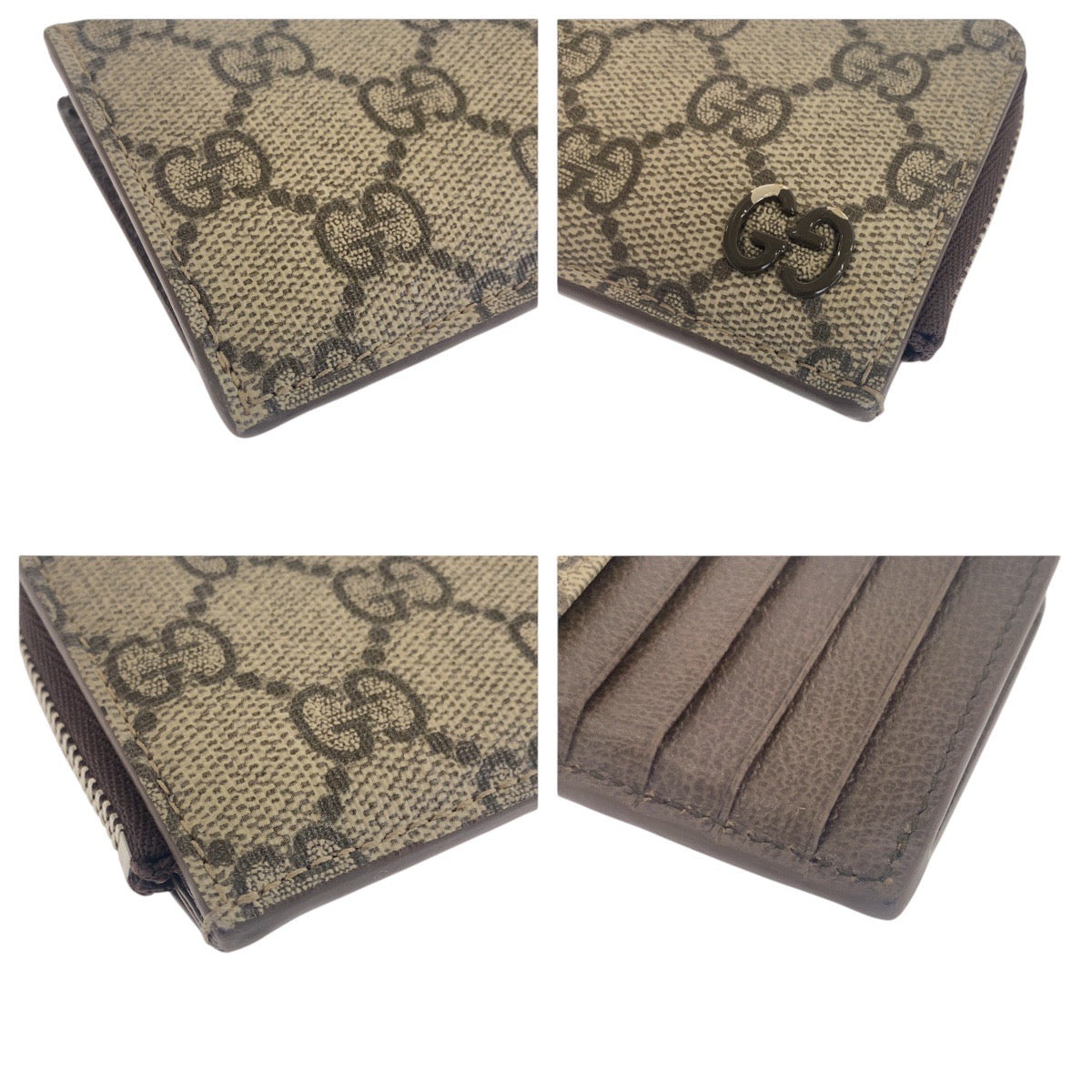 GUCCI Card Case 295233 2184 GG Supreme Canvas Beige Brown SilverMetal Card Case Coin case Unisex GG details mens(Unisex)