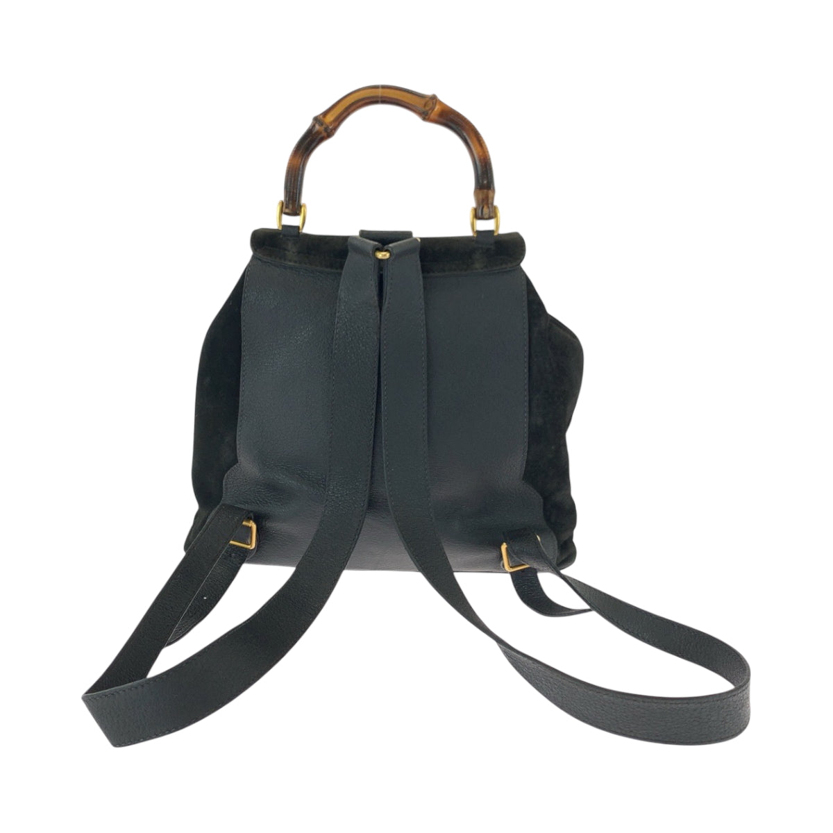 GUCCI Backpack 003 2058 0016 Suede, Leather Black Brown Gold Metal Backpack Backpack Bamboo Women