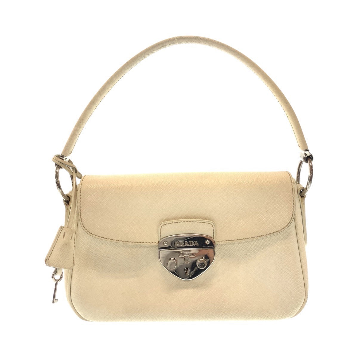 PRADA Shoulder Bag leather White SilverMetal Shoulder Bag handbag Safiano Women