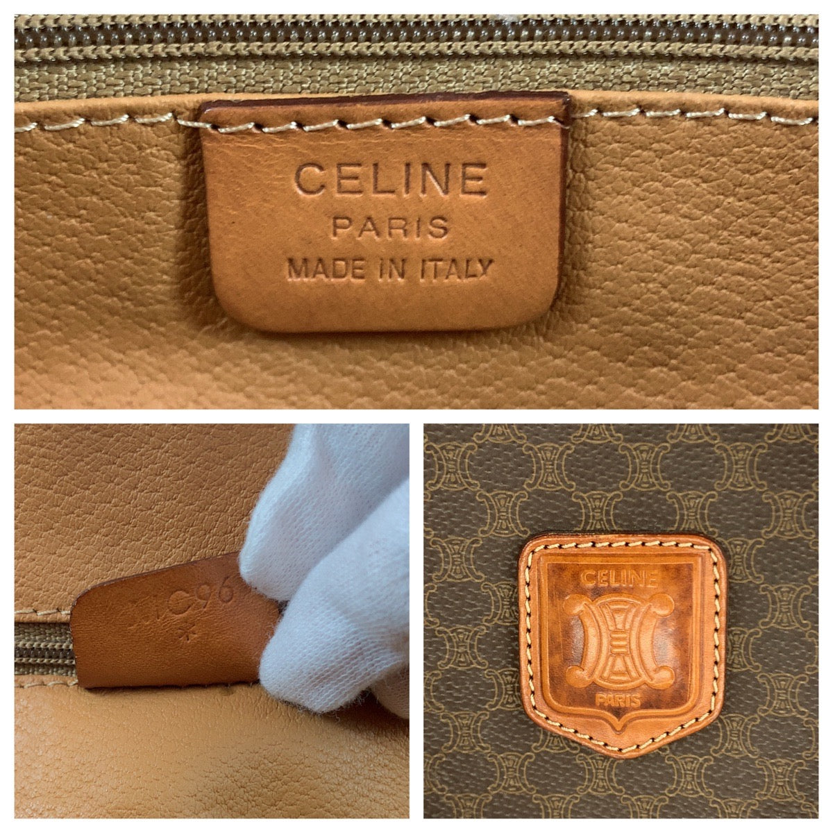 CELINE Handbag PVC Brown Gold Metal Handbag Macadam Women