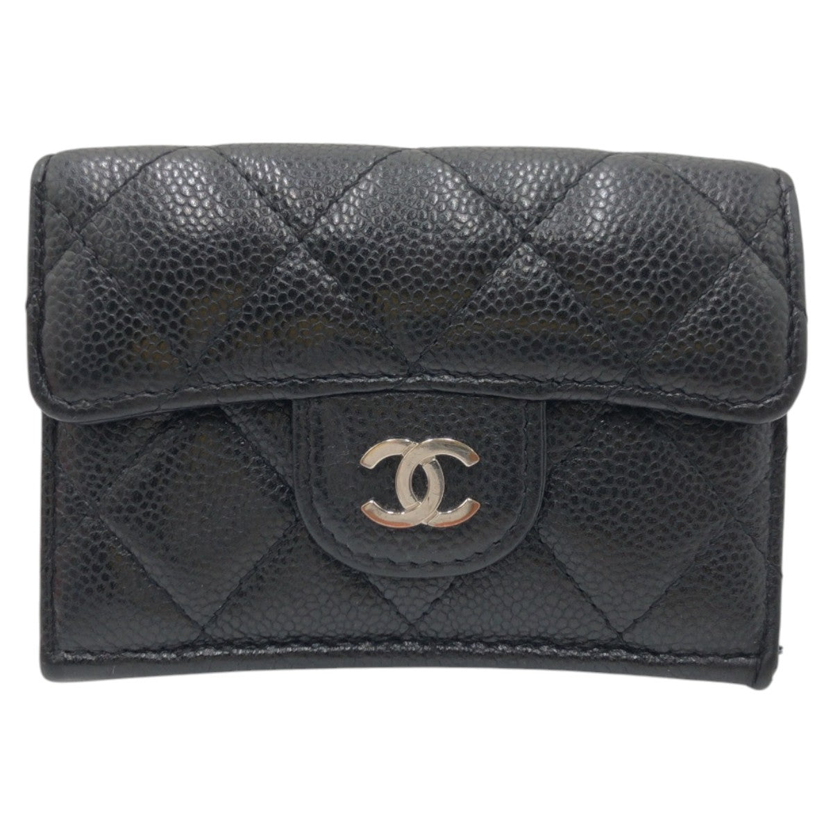 CHANEL Tri-fold wallet leather Black black Tri-fold wallet Compact wallet Matrasse COCO Mark Women