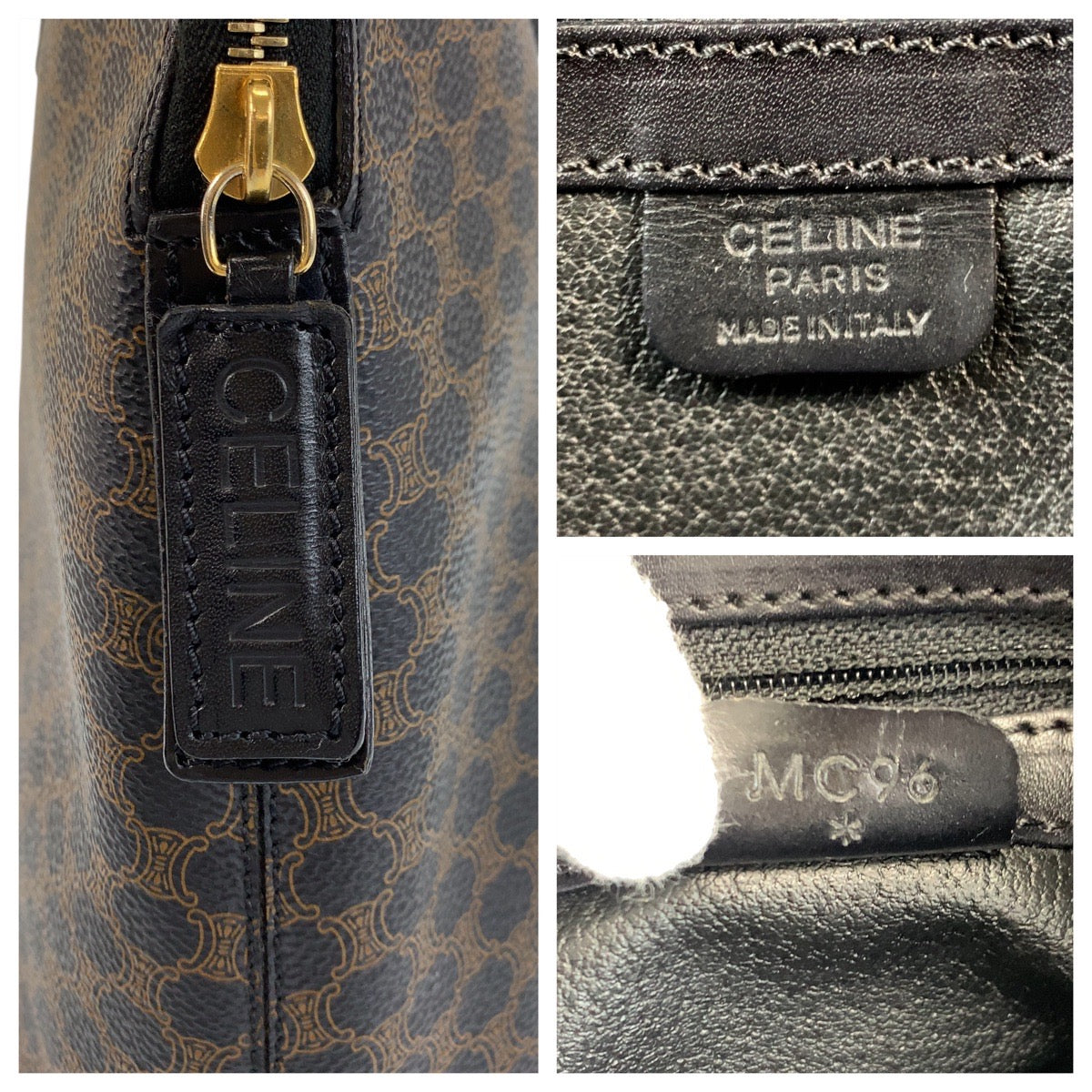 CELINE Handbag MC96 PVC, Leather Brown Black Gold Metal Macadam Women