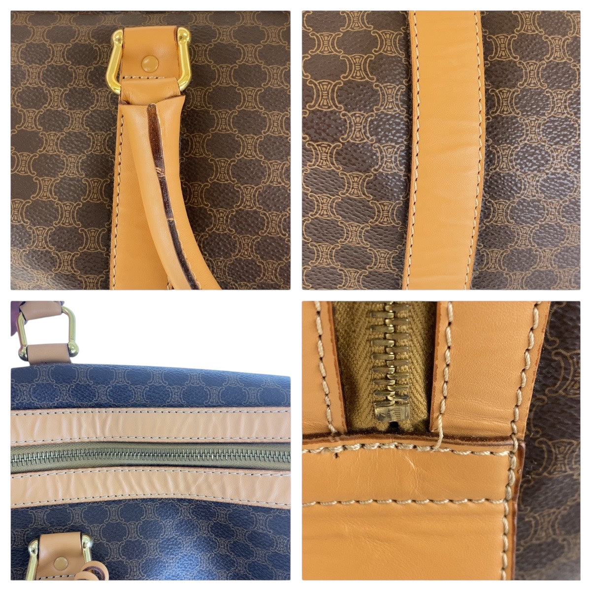 CELINE Boston Duffel bag PVC Brown Gold Metal Macadam Women