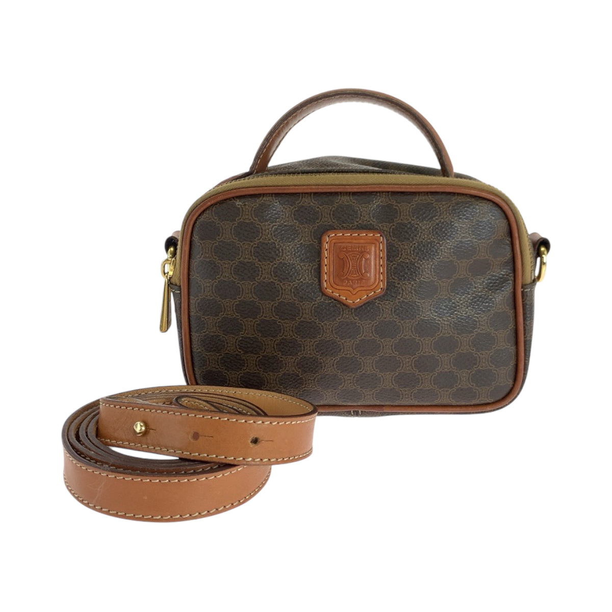 CELINE Shoulder Bag PVC Dark Brown Brown Gold Metal Shoulder Bag Vanity Bag 2way Macadam Women