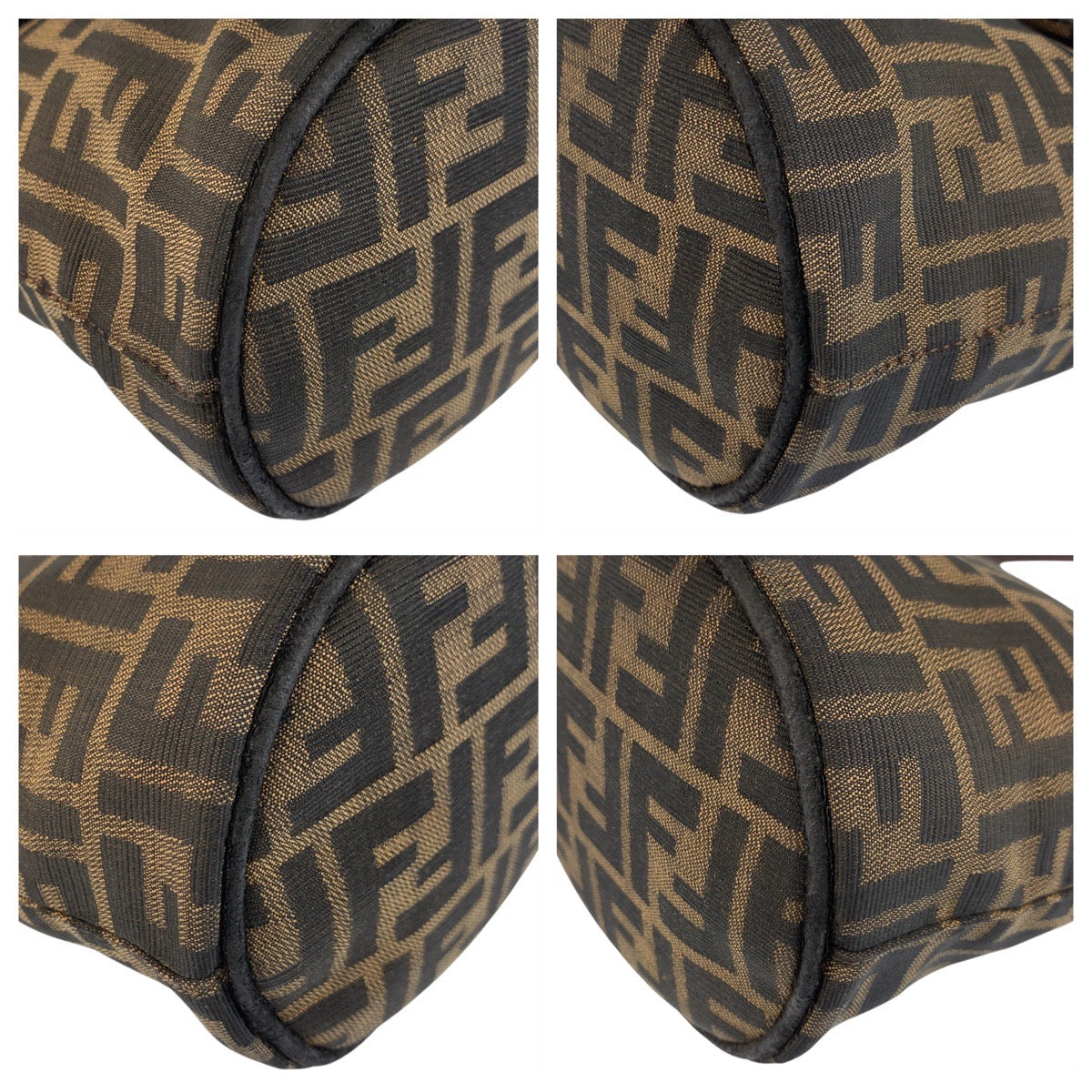 FENDI Shoulder Bag Canvas, Leather Brown Silver Metal Zucca Mamma Bucket Women