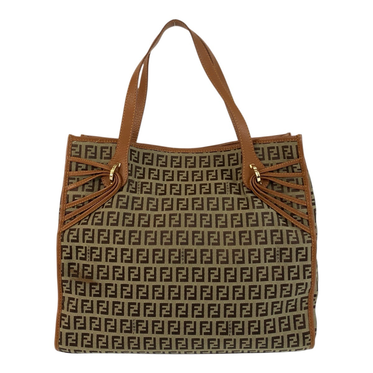FENDI Tote Bag 8BH153 Canvas, Leather Brown Gold Metal Tote Bag Shoulder Bag Zucchino Women