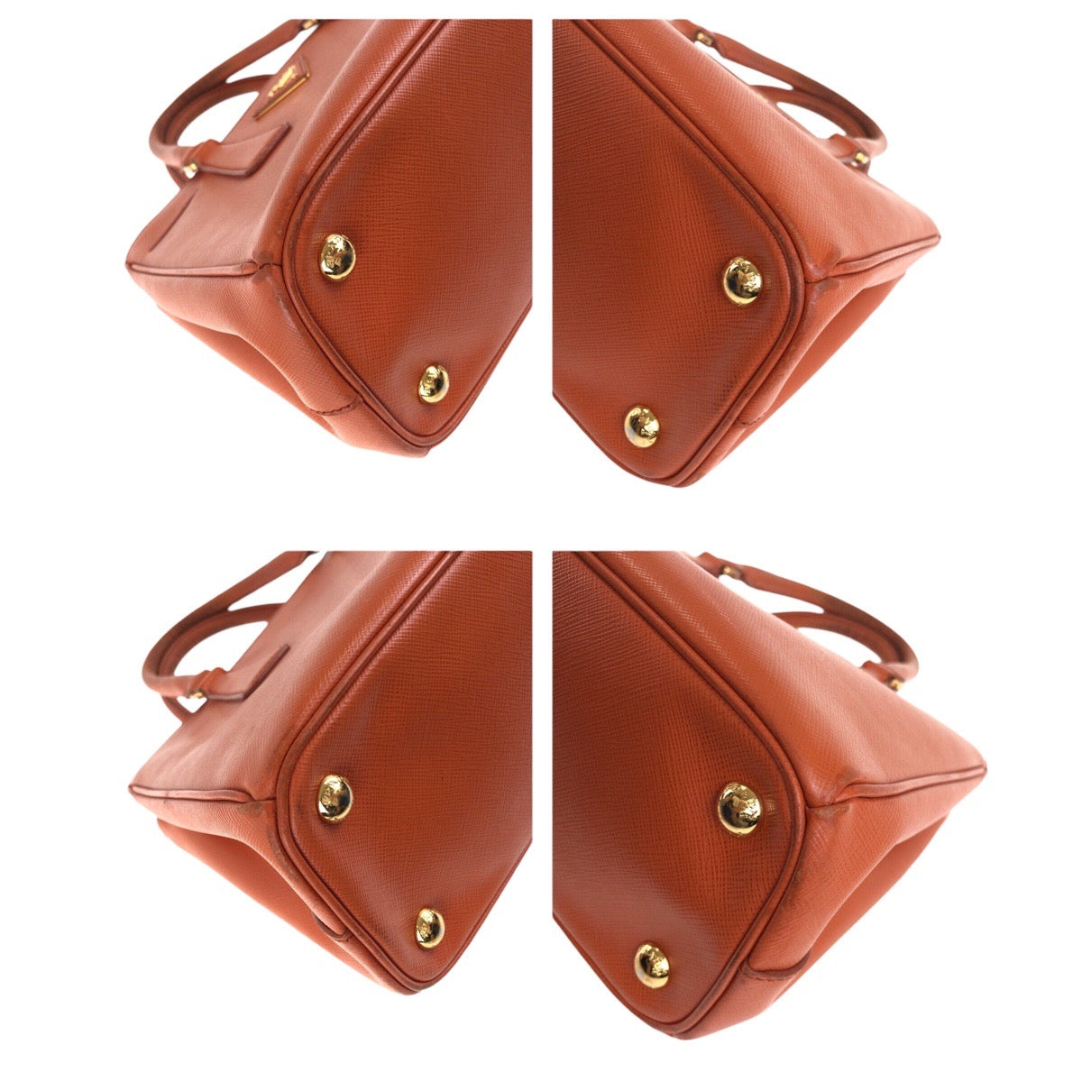 PRADA Handbag leather Orange GoldMetal Handbag Tote Bag Shoulder Bag 2way Safiano Galleria Women