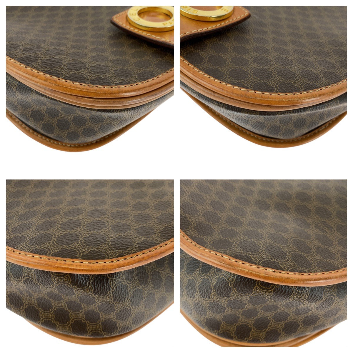 CELINE Shoulder Bag M10 PVC, Leather Brown Gold Metal Shoulder Bag pochette Macadam Circle Logo Women