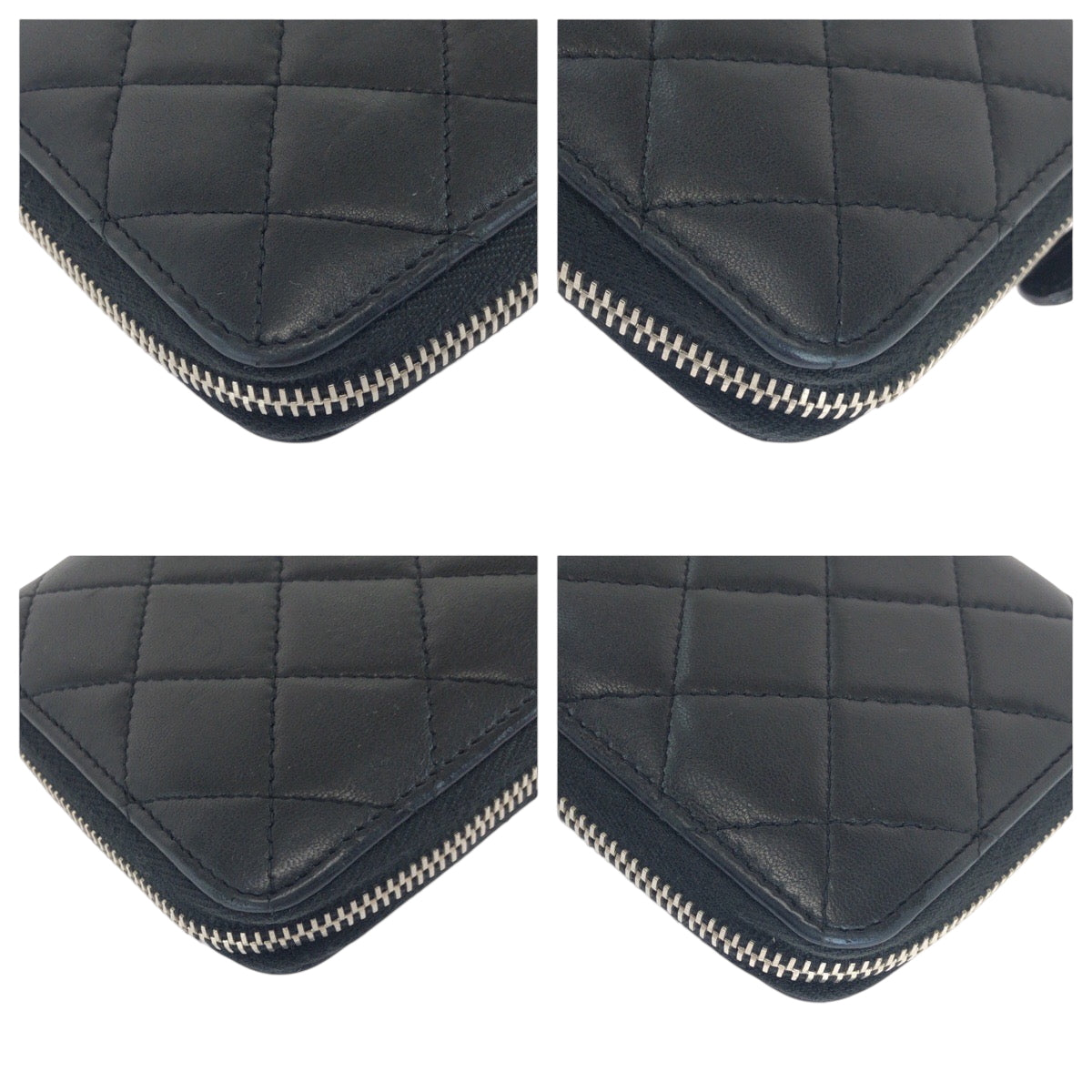 CHANEL Long Wallet Purse lambskin Black Silver Metal Long Wallet Purse Zip Around Matrasse COCO Mark Women