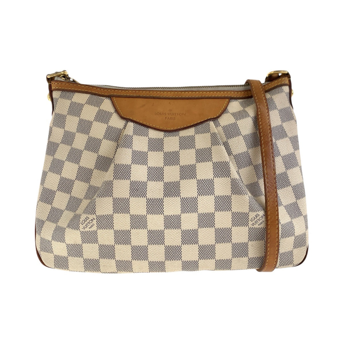 LOUIS VUITTON Shoulder Bag N41113 PVC, Leather White Gray Gold Metal Shoulder Bag pochette Damier Azur SiracusaPM Women