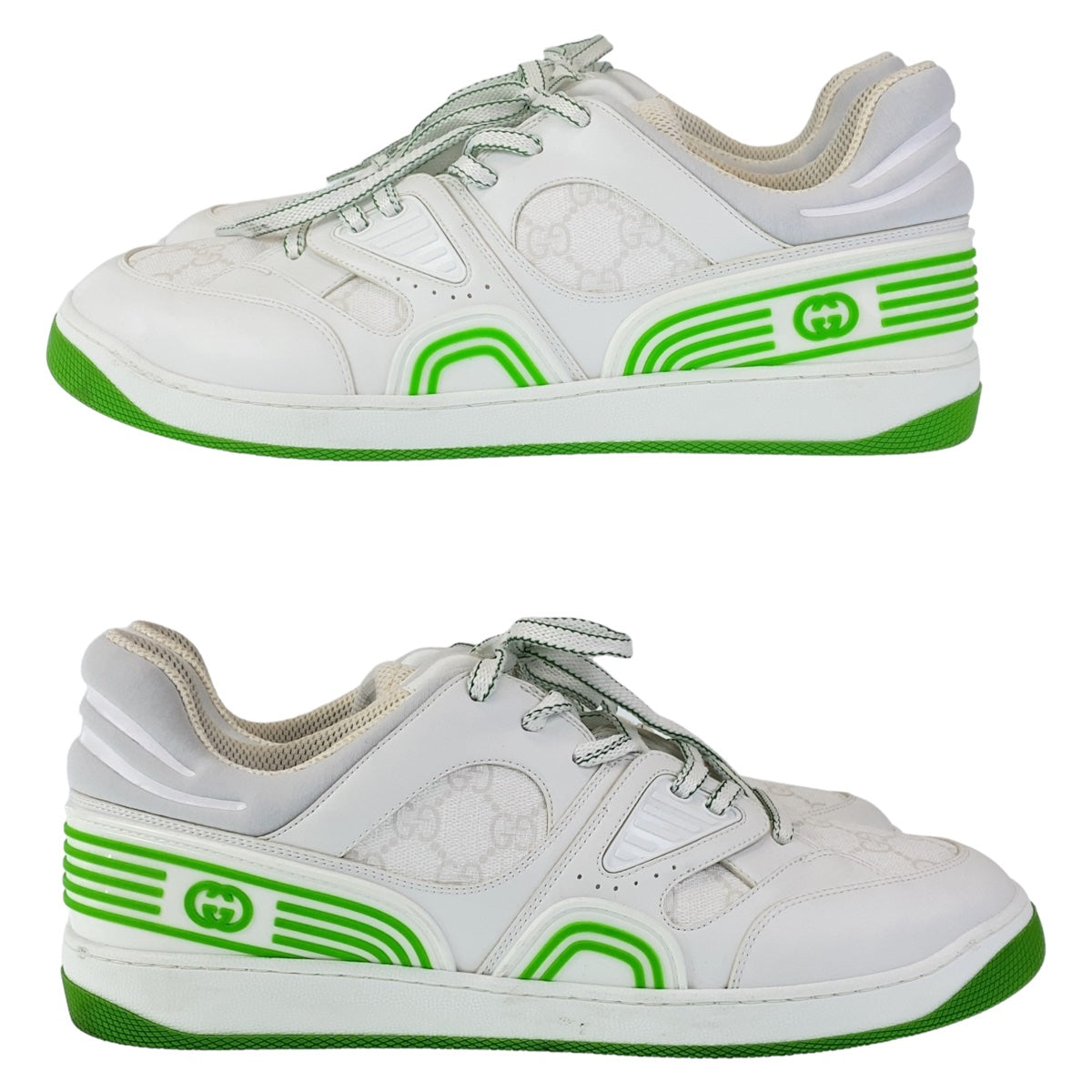 GUCCI sneakers GG canvas, leather White Green Sneakers Low Cut Lace Up basket mens 12