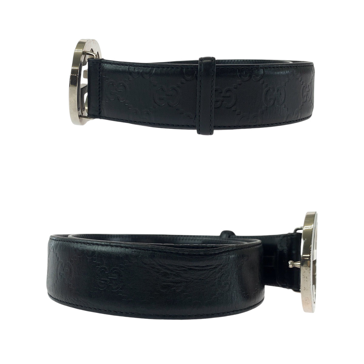 GUCCI belt 114984 leather black Belt buckle Gucci Shima interlocking mens 34