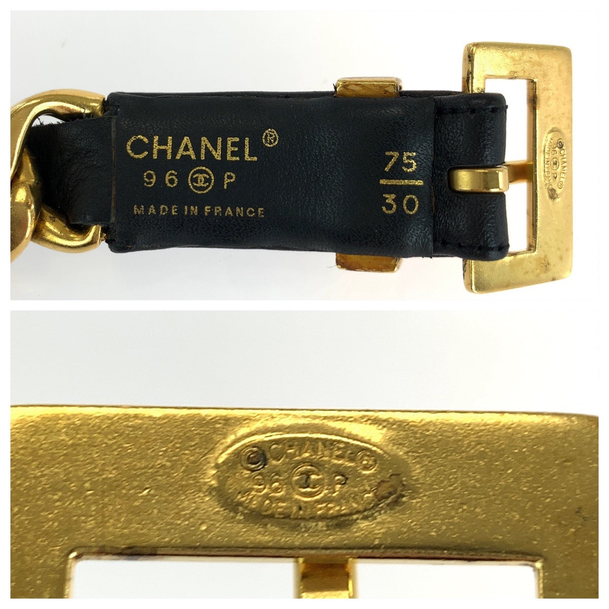 CHANEL belt leather black Chain belt Women 30