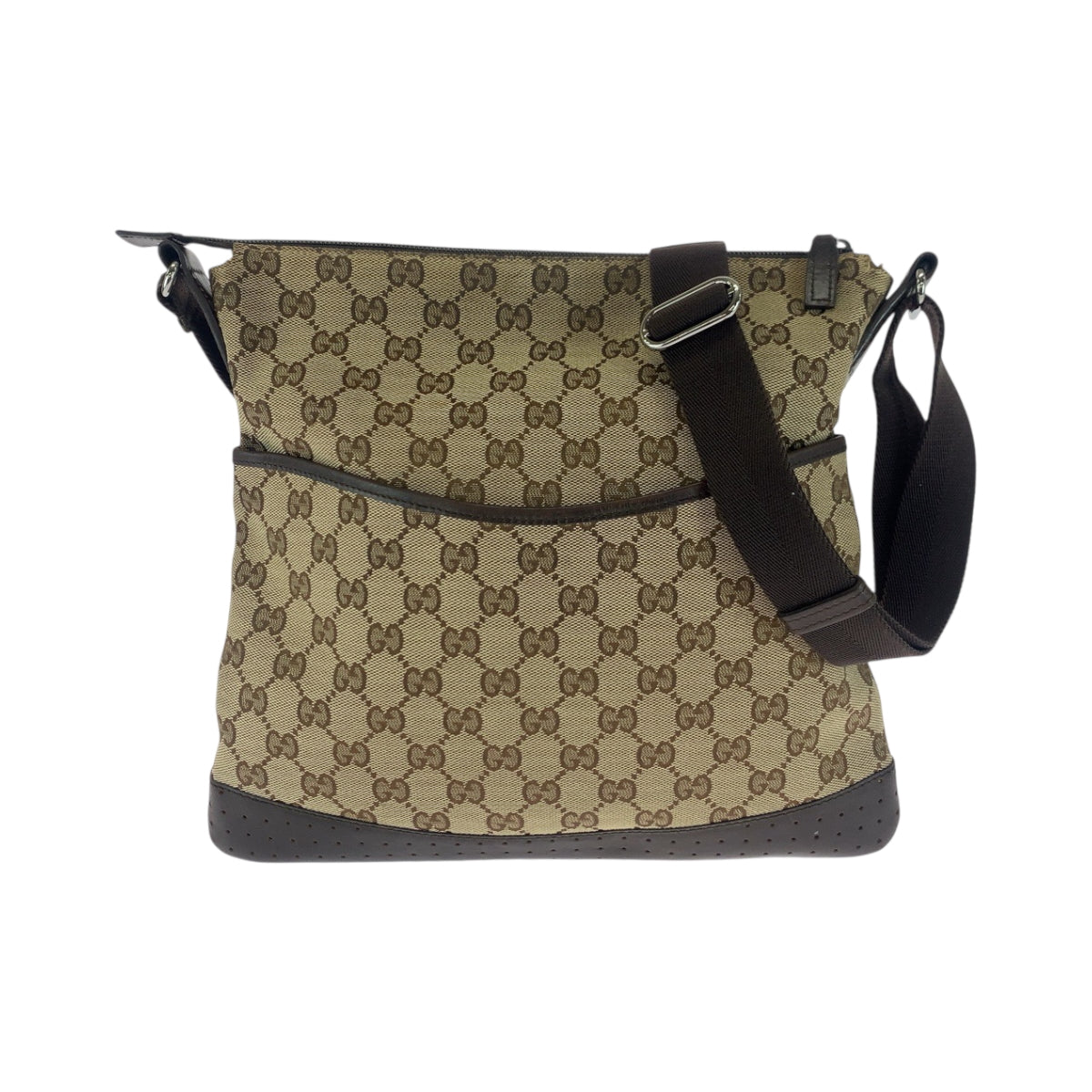GUCCI Shoulder Bag 145857 GG canvas Beige Brown SilverMetal Shoulder Bag Sacoche punching Women