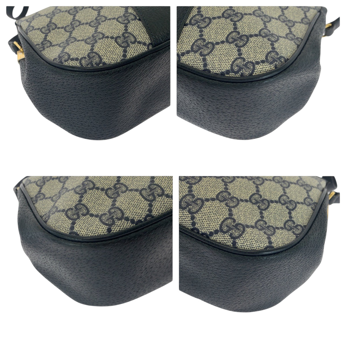 GUCCI Shoulder Bag 66 02 024 GG Supreme Canvas Navy Gray Gold Metal Shoulder Bag pochette Old Gucci Shelly Line Women