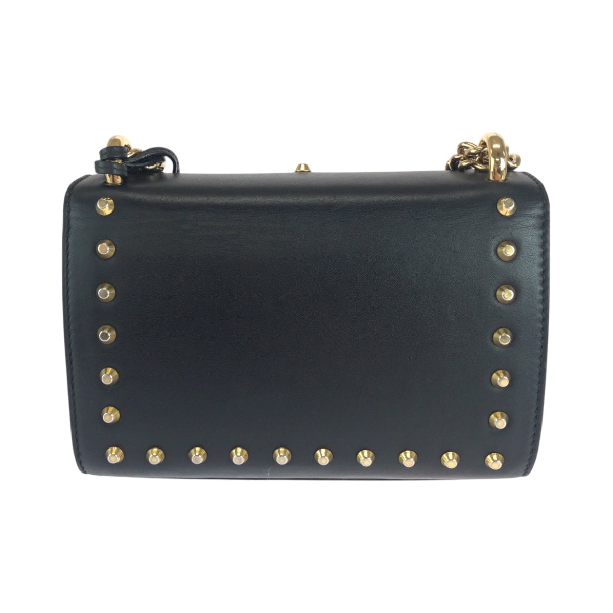 GUCCI Shoulder Bag 432182 leather Black Gold Metal ChainShoulder Bag Pochette Studs Pearl Women