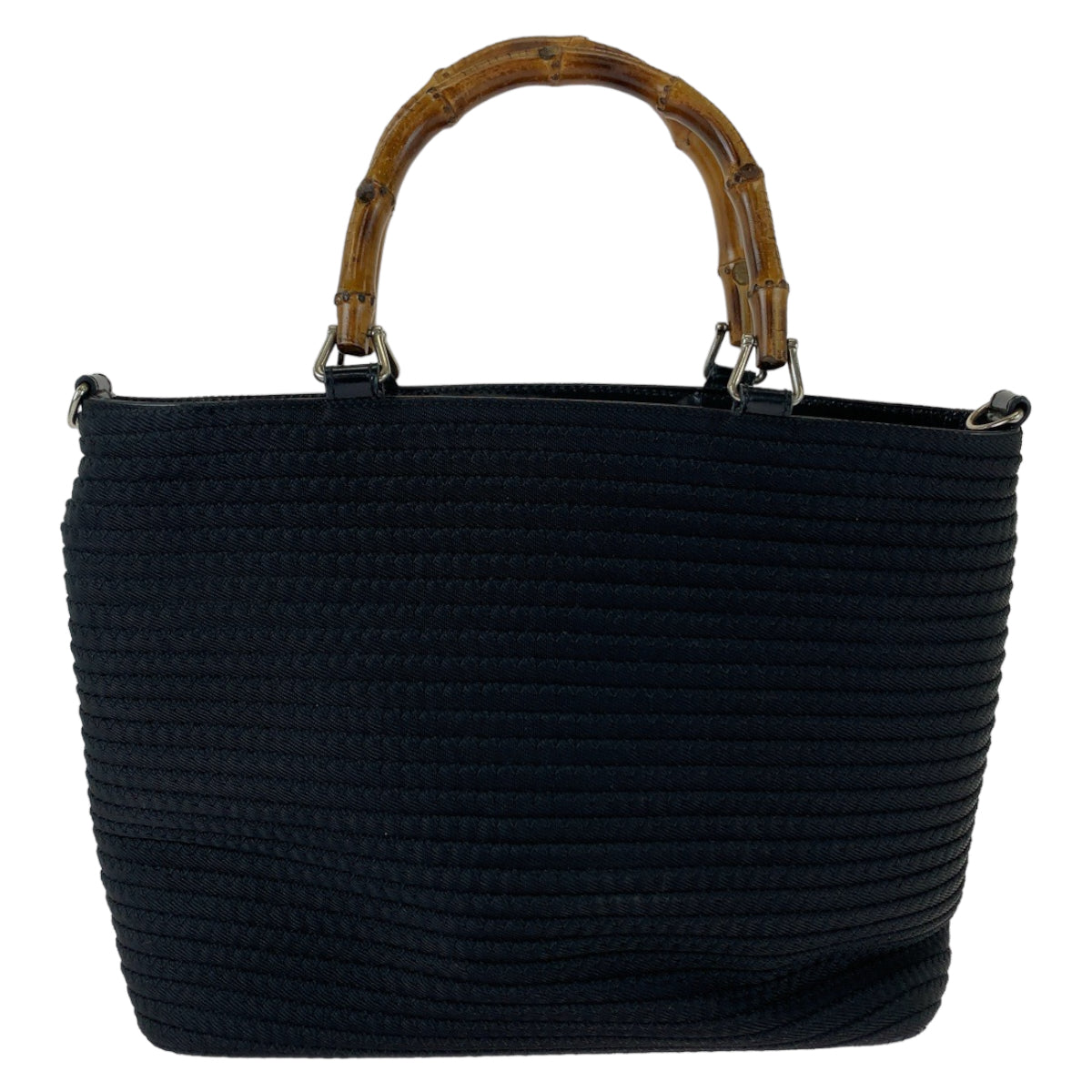GUCCI Tote Bag 000 1998 0540 Canvas, Leather Black Silver Metal Tote Bag handbag Bamboo Women