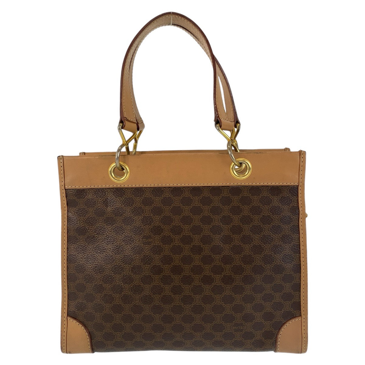 CELINE Handbag PVC, Leather Brown Gold Metal Handbag Tote Bag Macadam Women