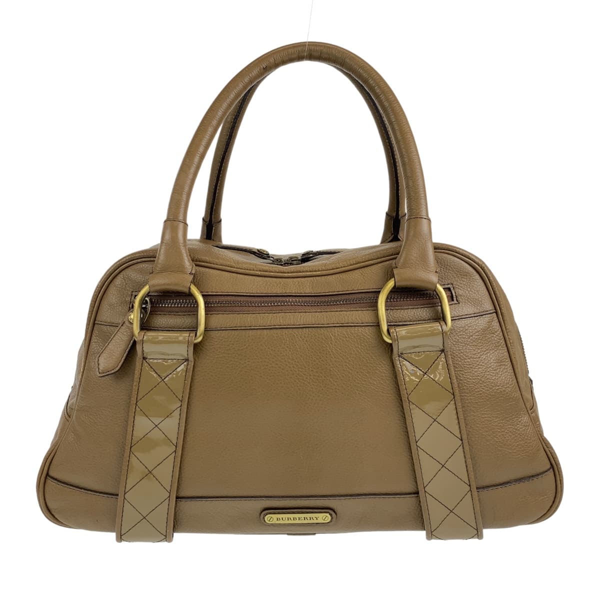 BURBERRY Handbag leather Khaki Brown Gold Metal Handbag Shoulder Bag Medium Check Pattern Women