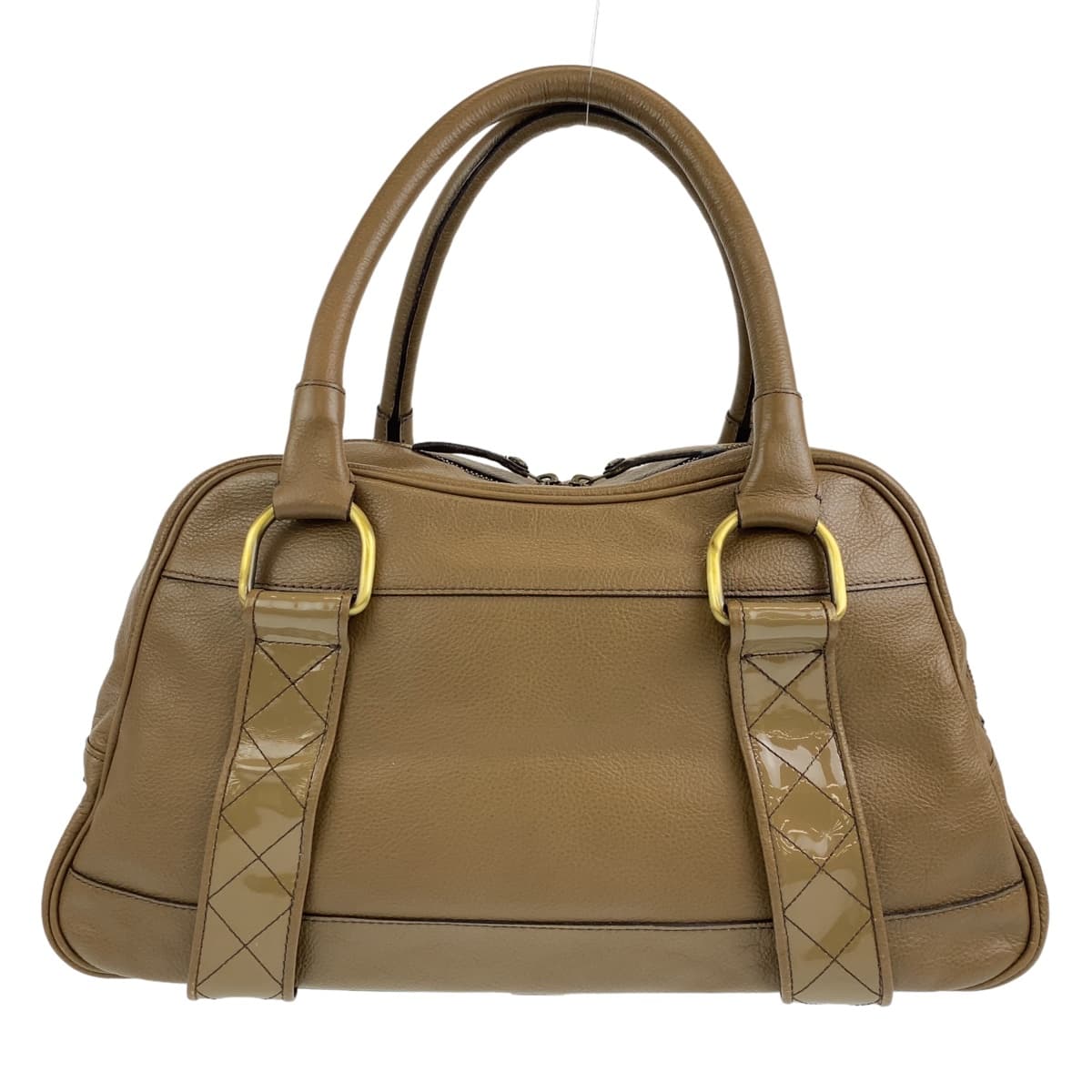 BURBERRY Handbag leather Khaki Brown Gold Metal Handbag Shoulder Bag Medium Check Pattern Women