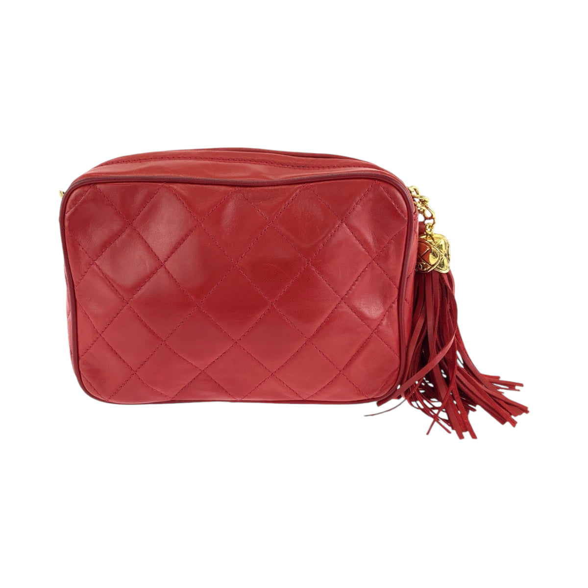 CHANEL Shoulder Bag lambskin Red Gold Metal Matrasse COCO Mark fringe tassel
