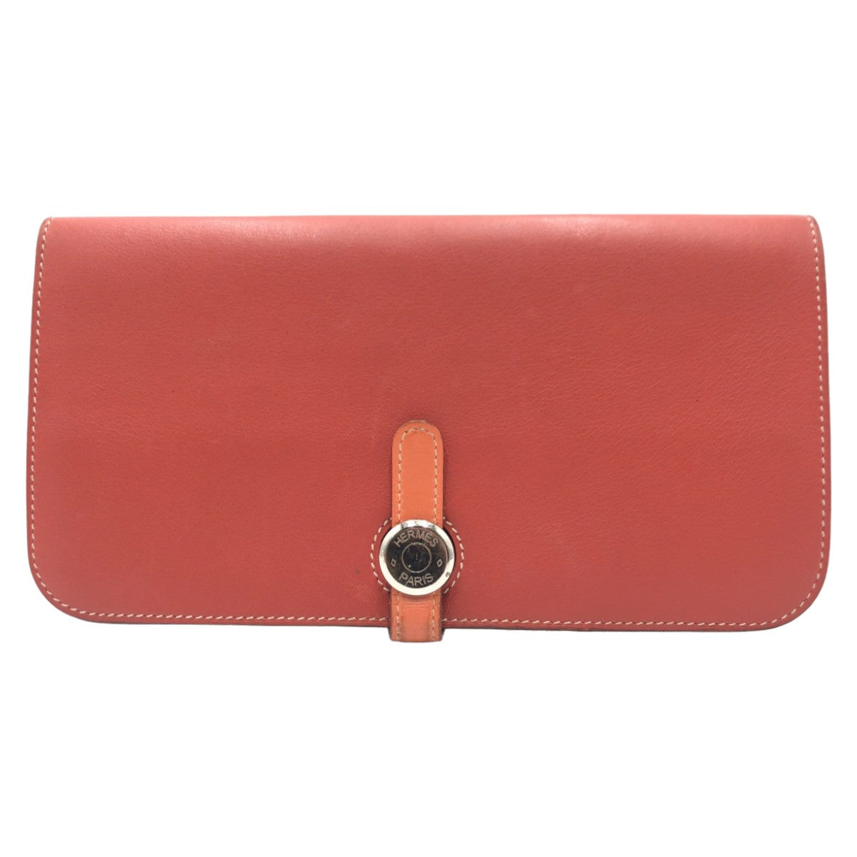 HERMES Long Wallet Purse leather Red sanguine crevette Long Wallet Purse Dogon Long Women