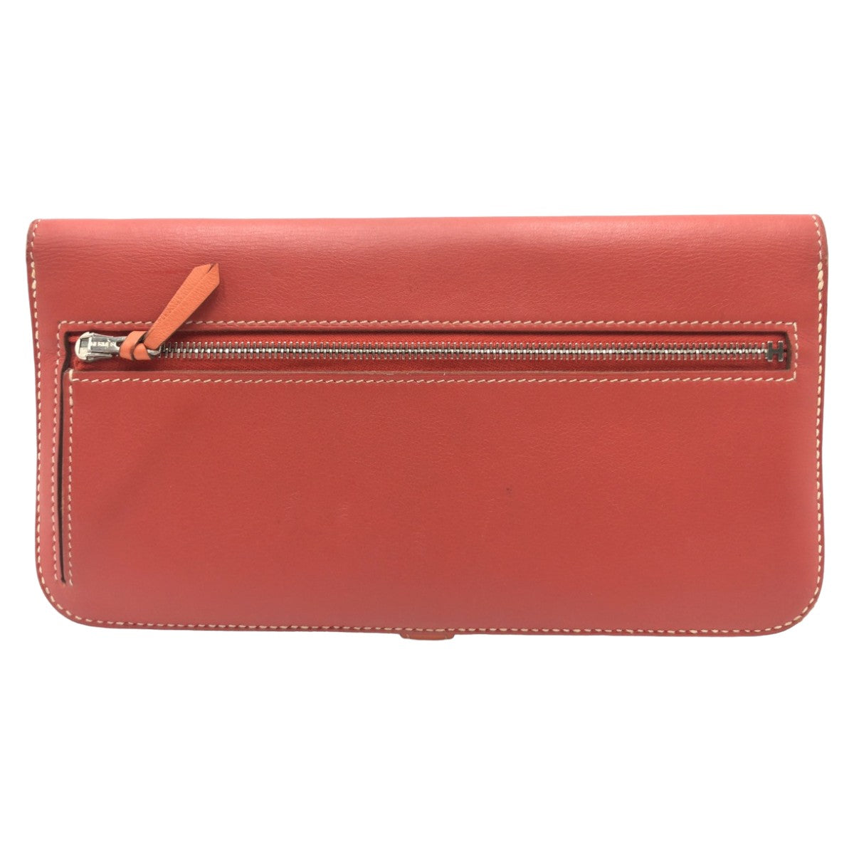 HERMES Long Wallet Purse leather Red sanguine crevette Long Wallet Purse Dogon Long Women