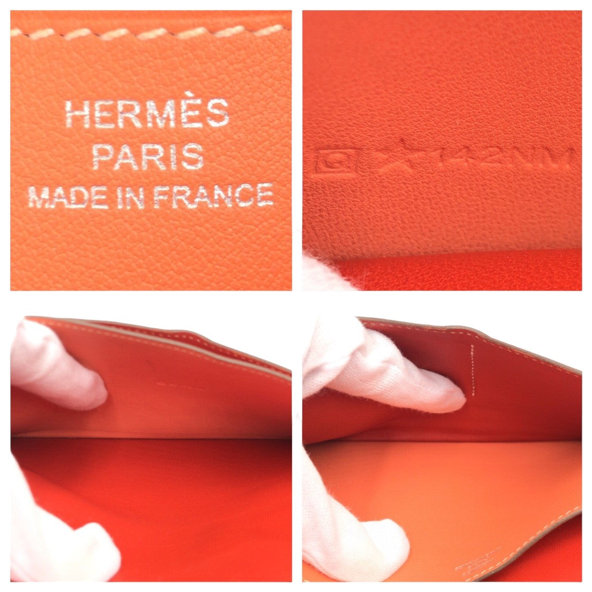 HERMES Long Wallet Purse leather Red sanguine crevette Long Wallet Purse Dogon Long Women