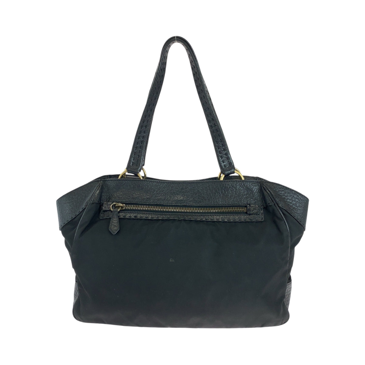 PRADA Handbag Leather, Nylon Black Gold Metal Handbag Shoulder Bag Vitello Dino Tessuto Triangle With logo Women